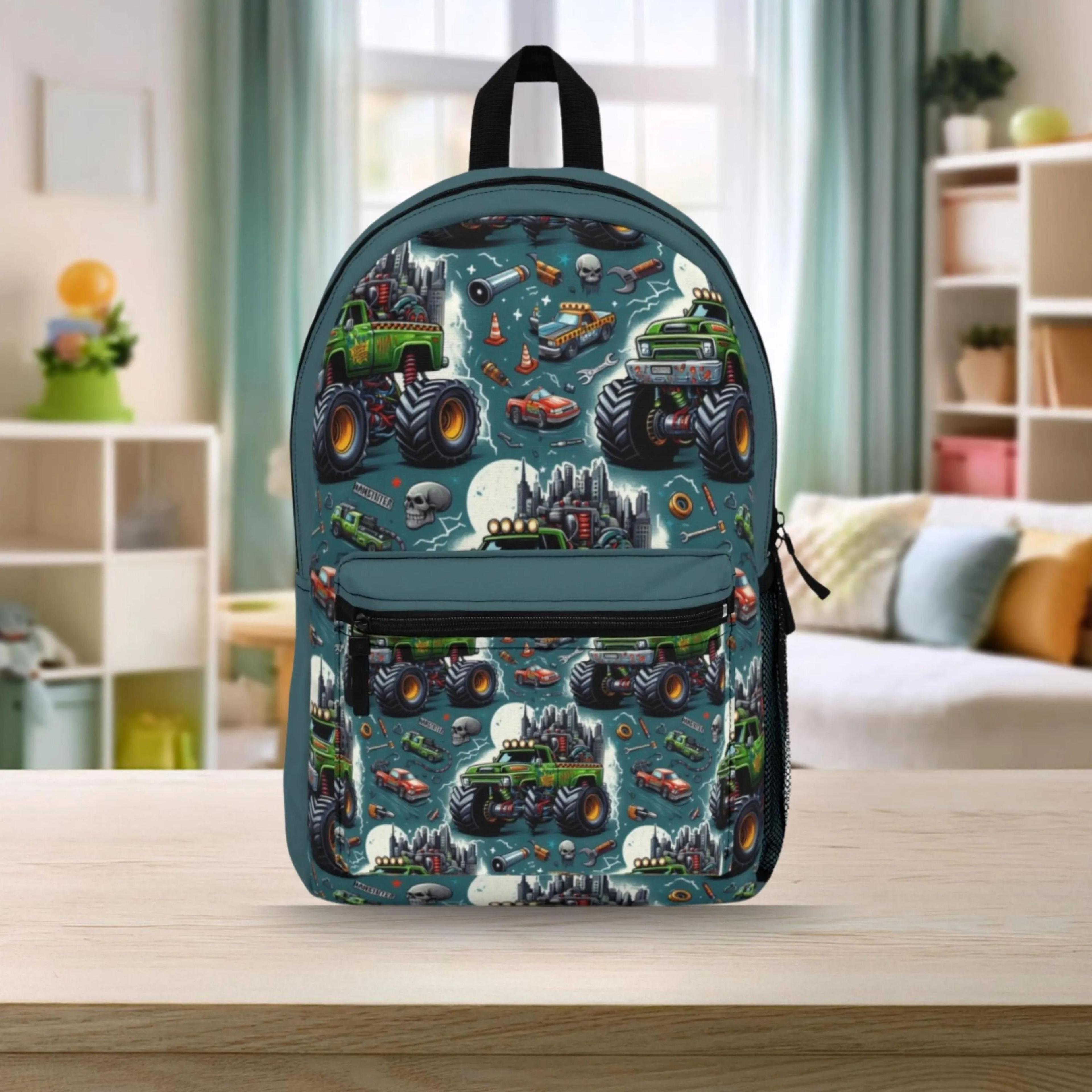 monster truck backpack for boys, off road truck school bag, cool racing bookbag, back to school backpack for kids
