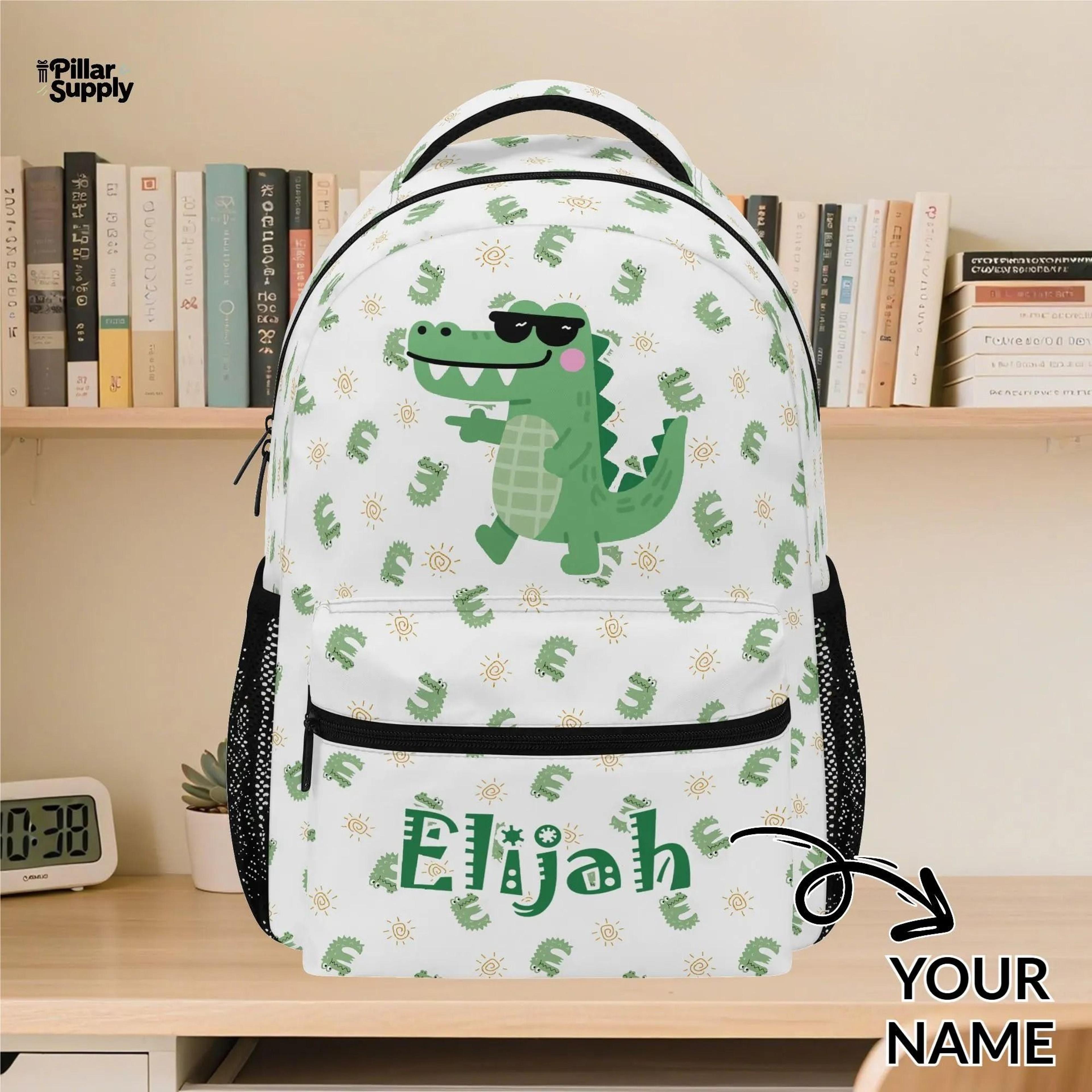 personalized crocodile backpack for boys, custom name alligator school bag, cute kids bookbag, back to school gift