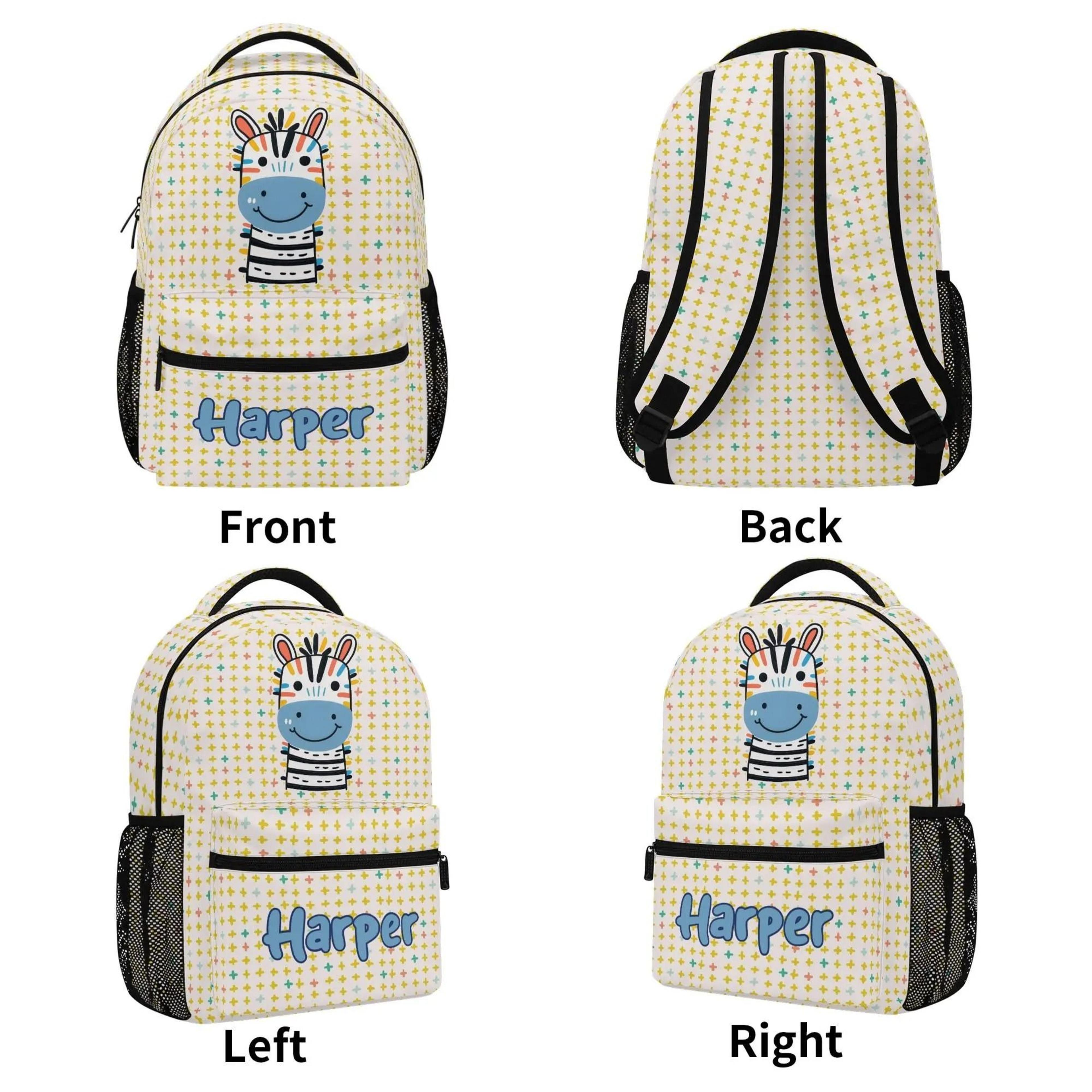 personalized zebra backpack for kids, custom name animal school bag, cute safari bookbag, back to school gift for boys