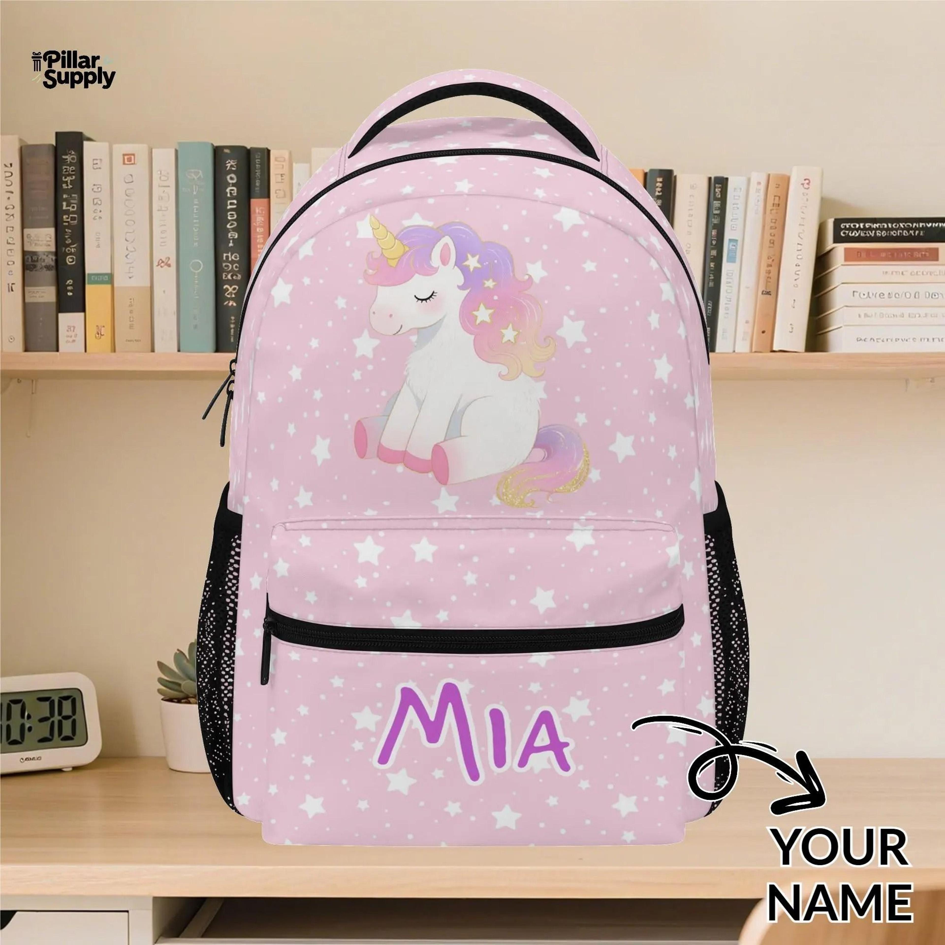 personalized unicorn backpack for girls, custom name pink school bag, cute magical unicorn kids bookbag, back to school