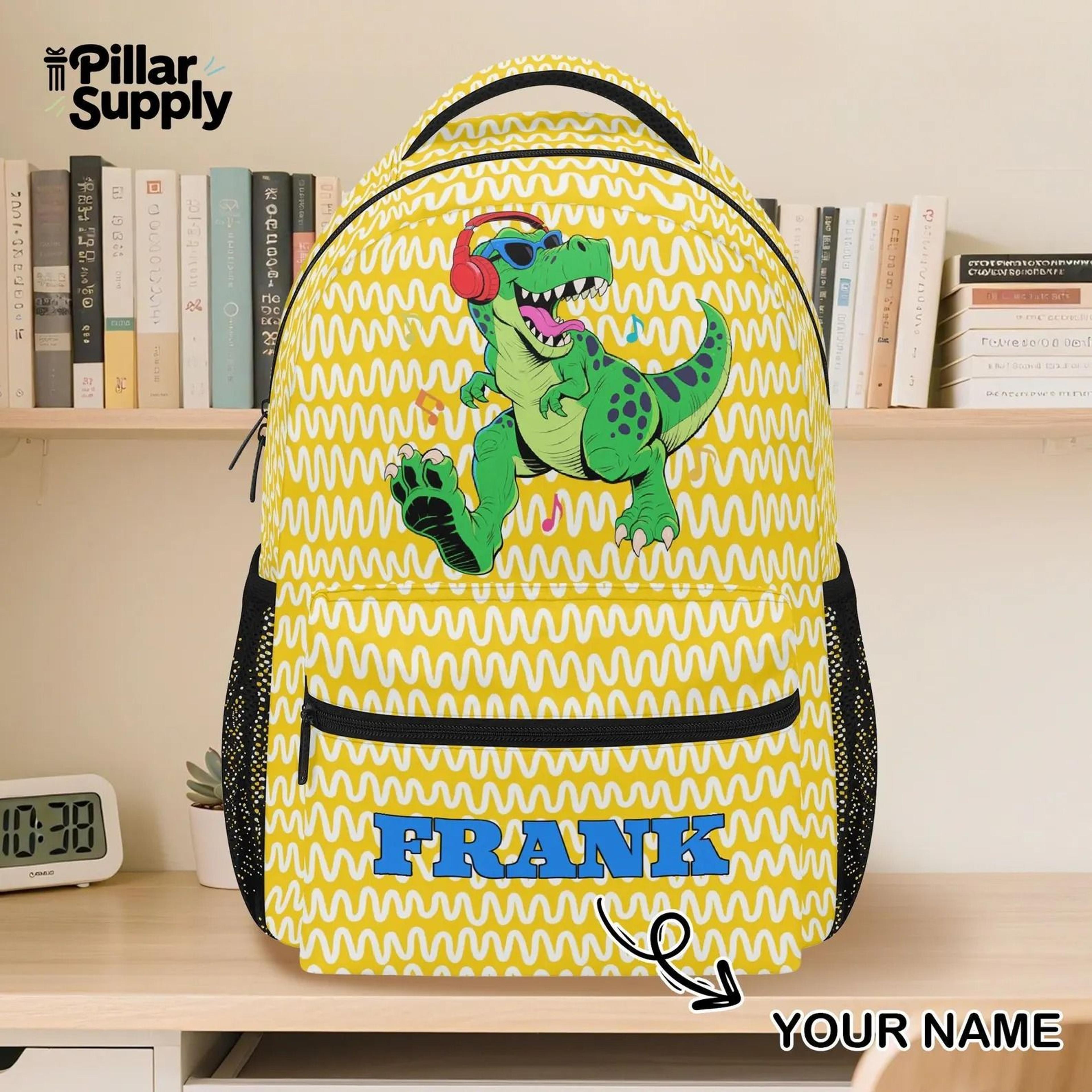 personalized dinosaur backpack for boys, custom name t rex school bag, cool dino kids bookbag, preschool backpack