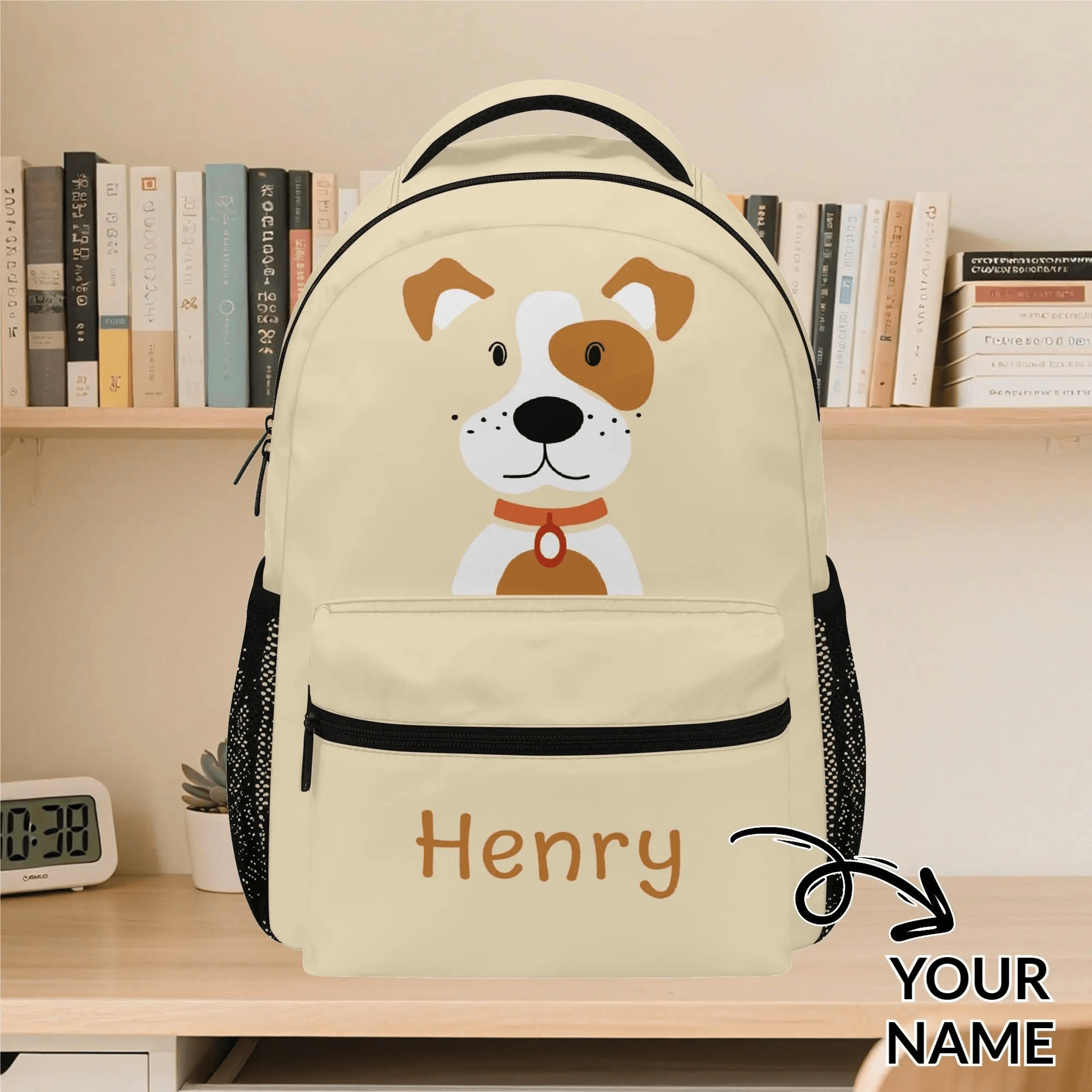personalized dog backpack for kids, custom name puppy school bag, cute dog bookbag, boys preschool backpack