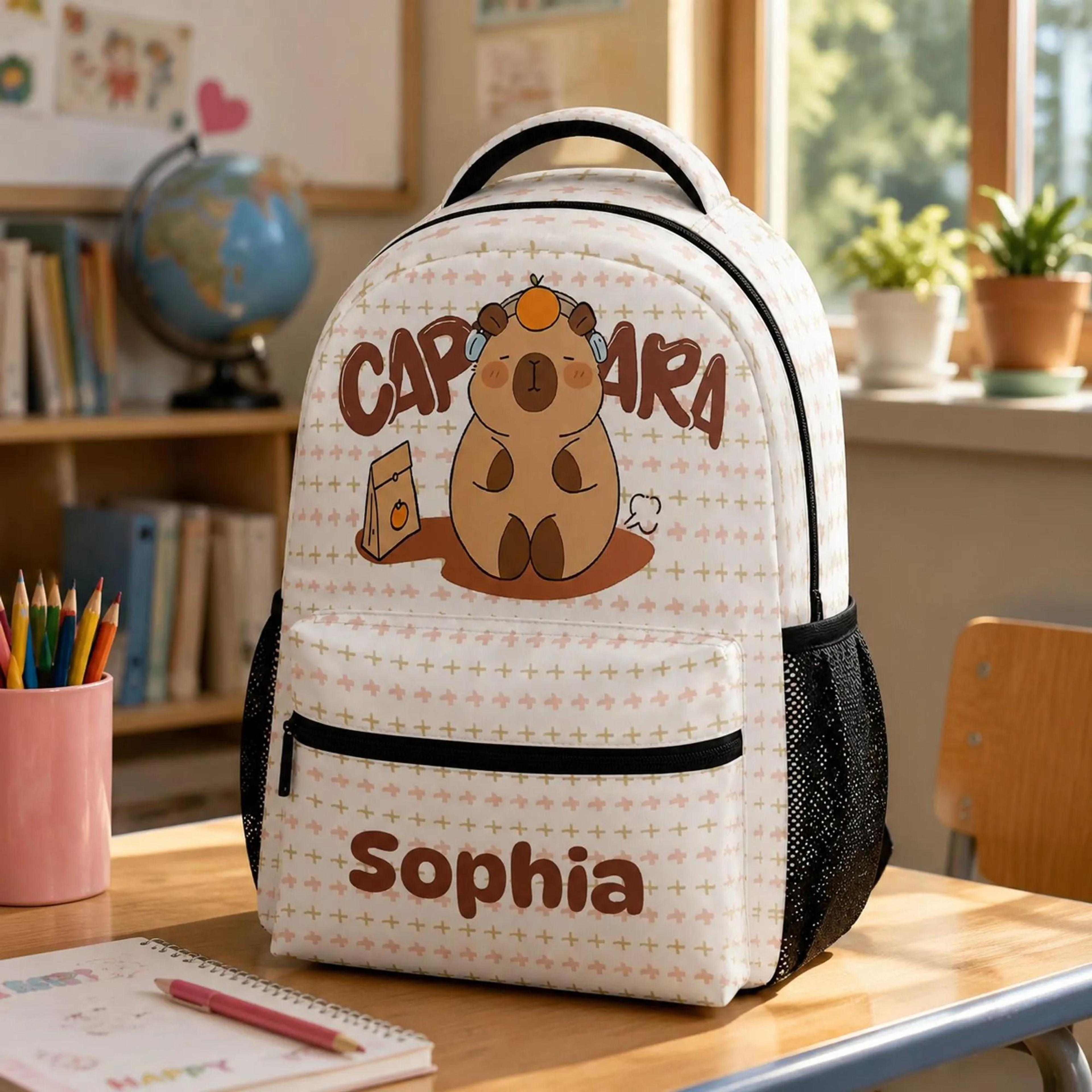 personalized capybara backpack for girls, custom name kids school bag, cute capybara bookbag, preschool backpack