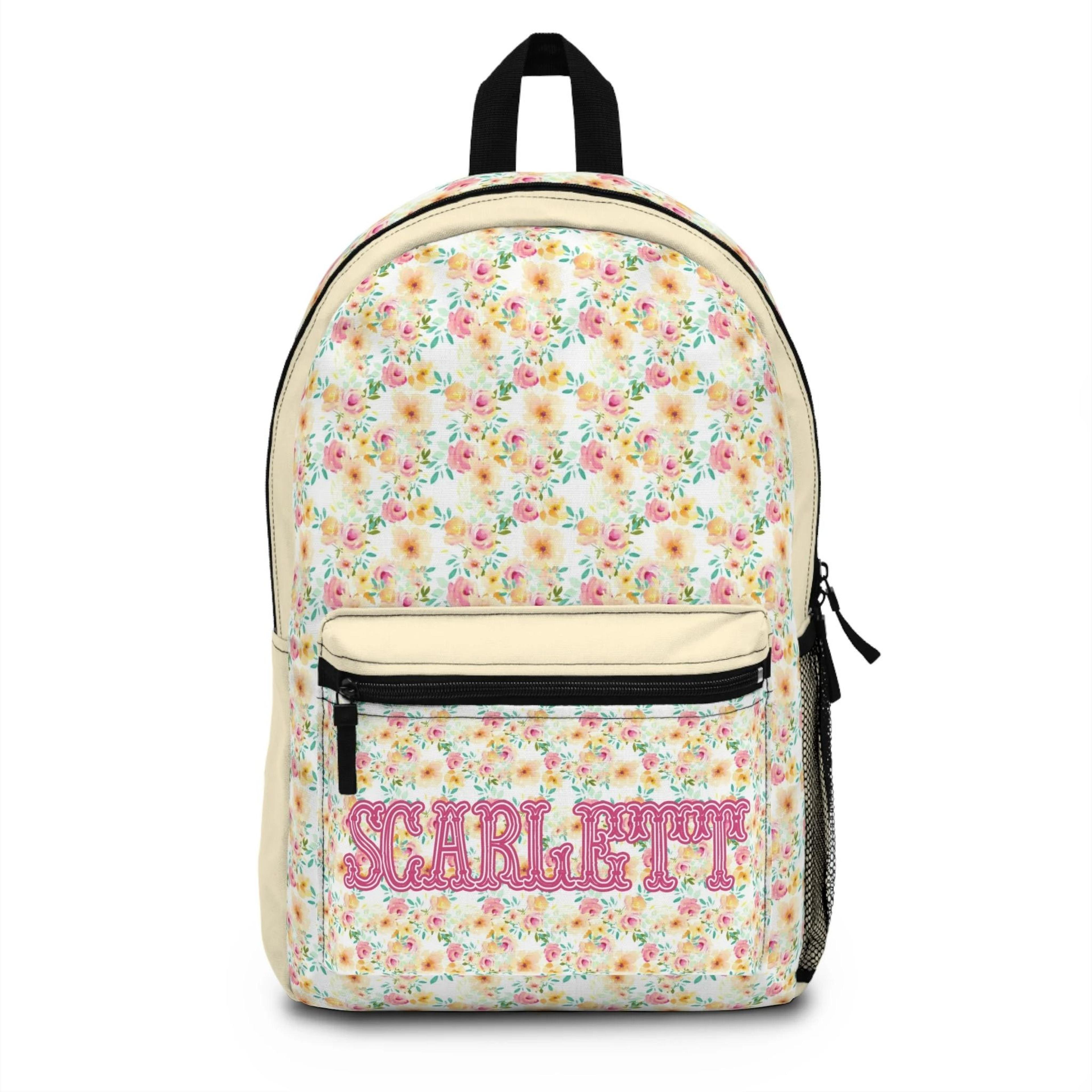 personalized floral backpack for girls, custom name flower school bag, vintage floral bookbag, girls kids backpack