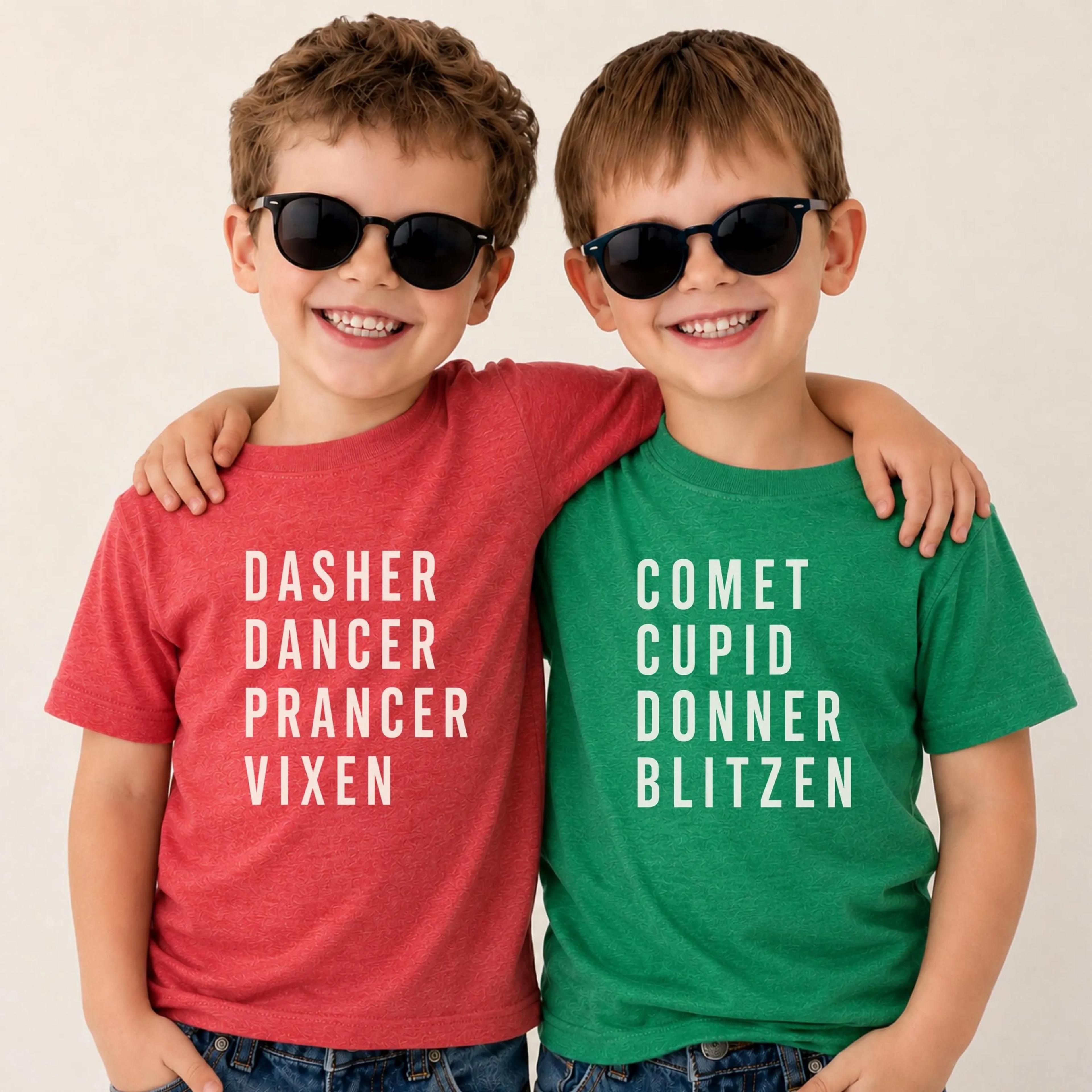 matching christmas reindeer shirts, dasher dancer prancer vixen comet cupid donner blitzen tee, family christmas shirt