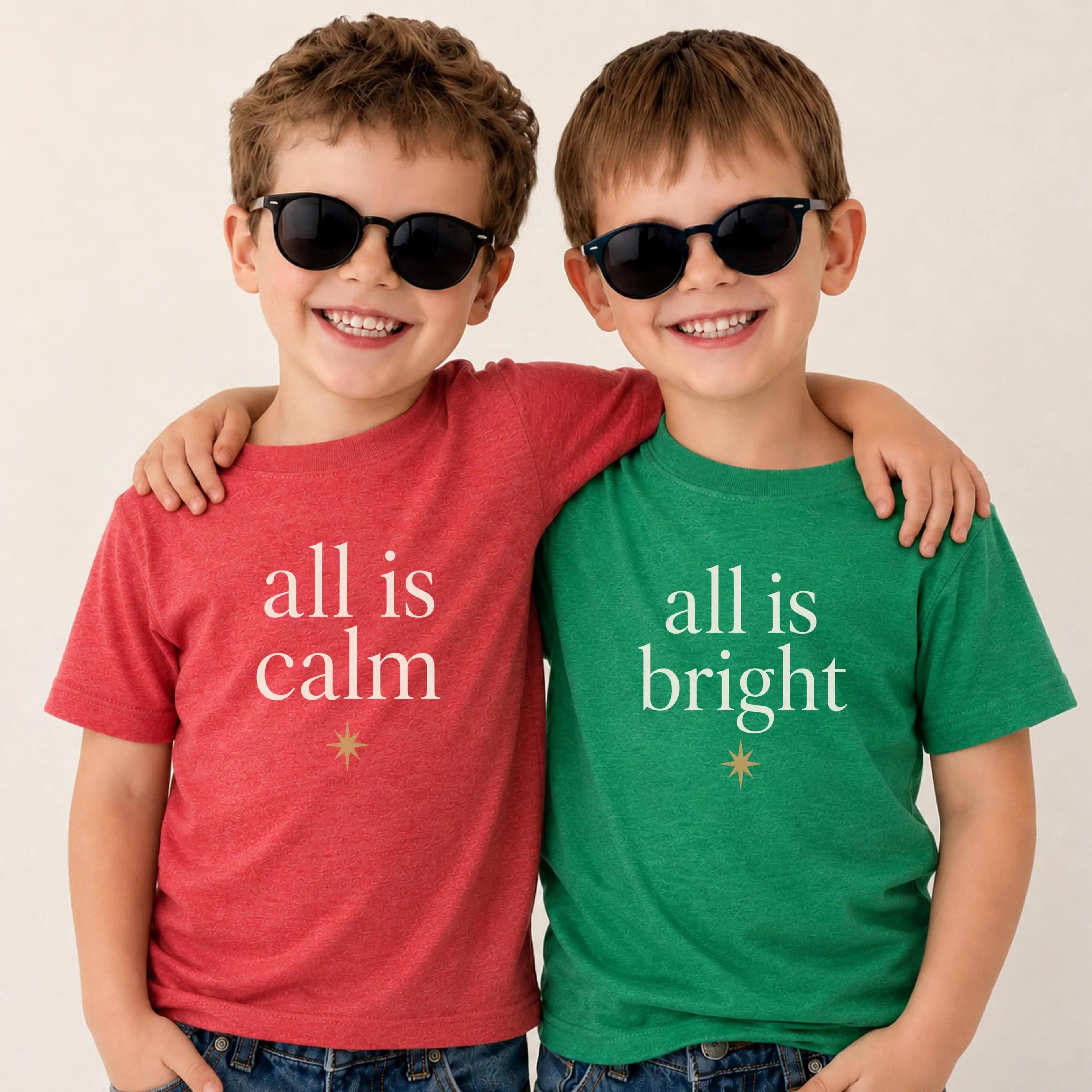 all is calm all is bright matching christmas shirts, christian sibling christmas shirts, brother sister holiday tee