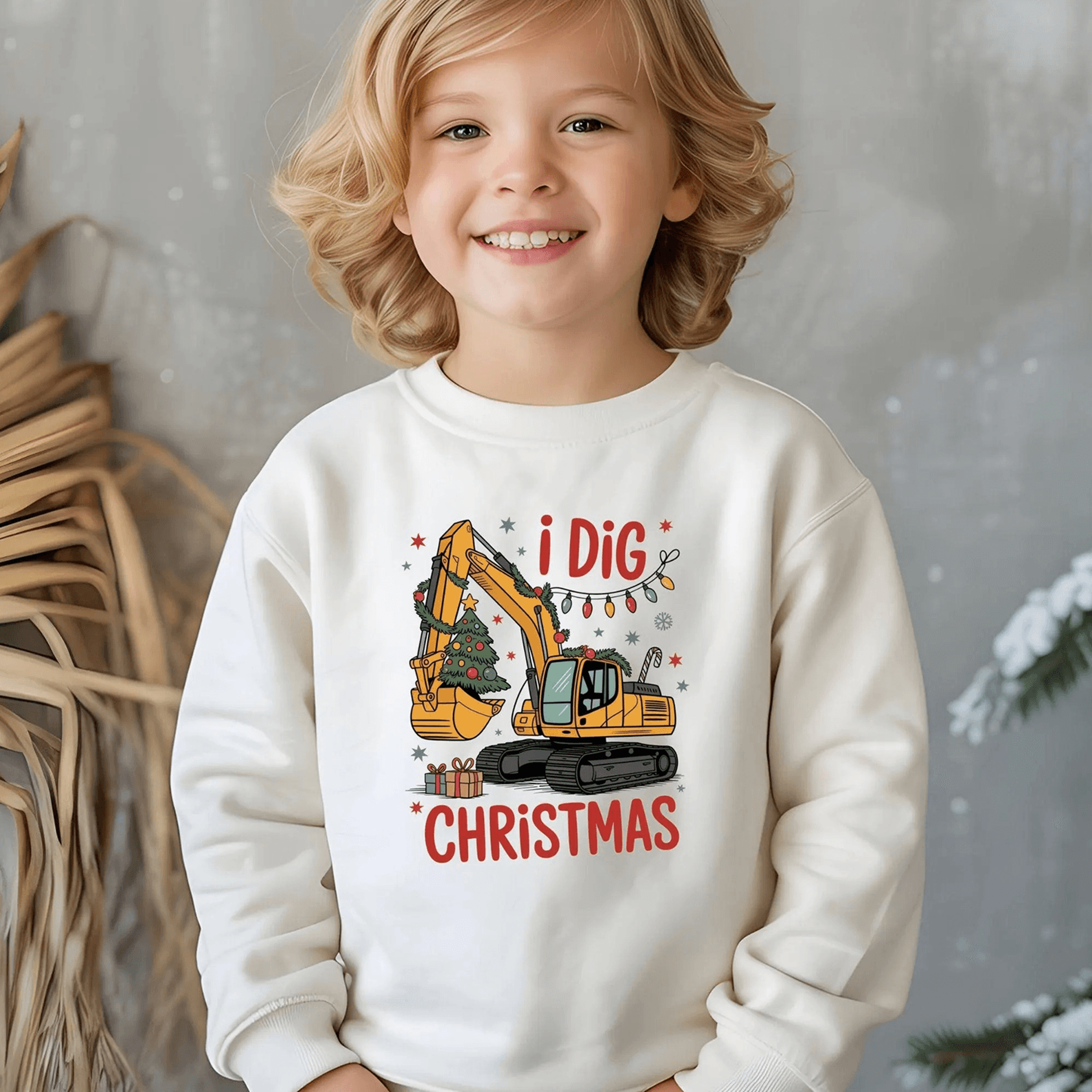 i dig christmas youth t-shirt & sweatshirt, funny excavator christmas shirt, construction truck holiday gift