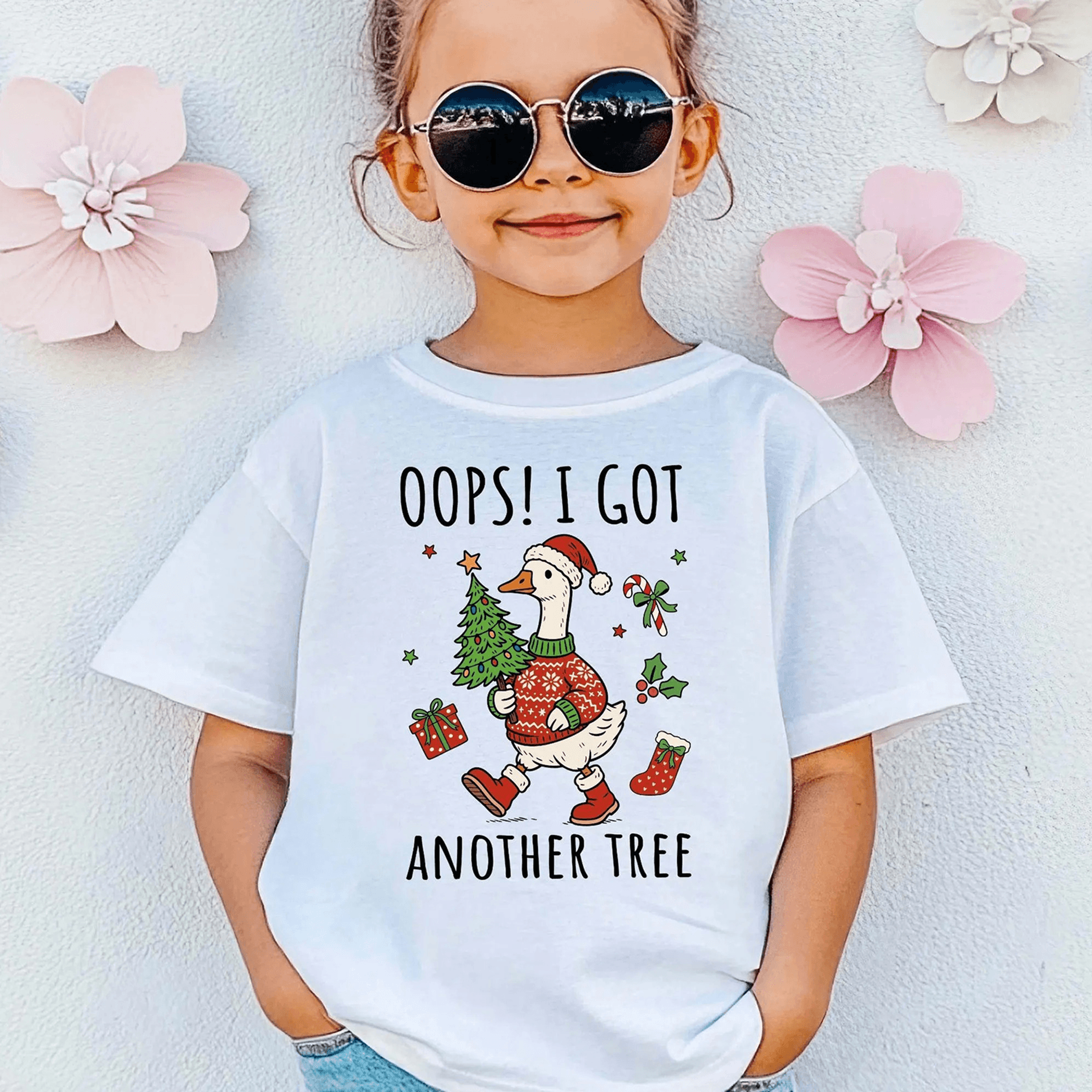 oops i got another tree baby romper & kids t-shirt, funny christmas goose outfit, cute holiday gift