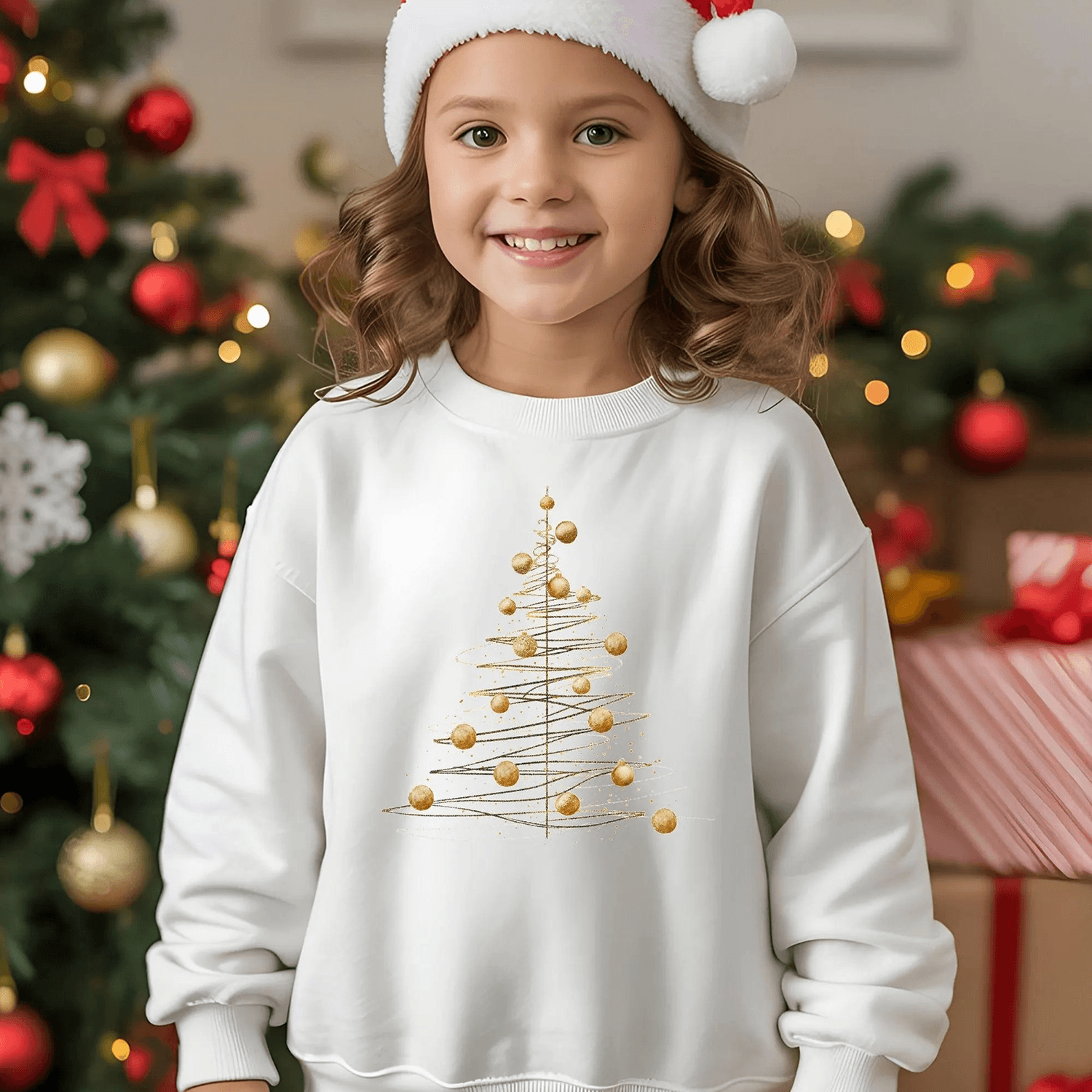 minimal gold christmas tree youth t-shirt & sweatshirt, elegant holiday shirt, modern xmas graphic gift