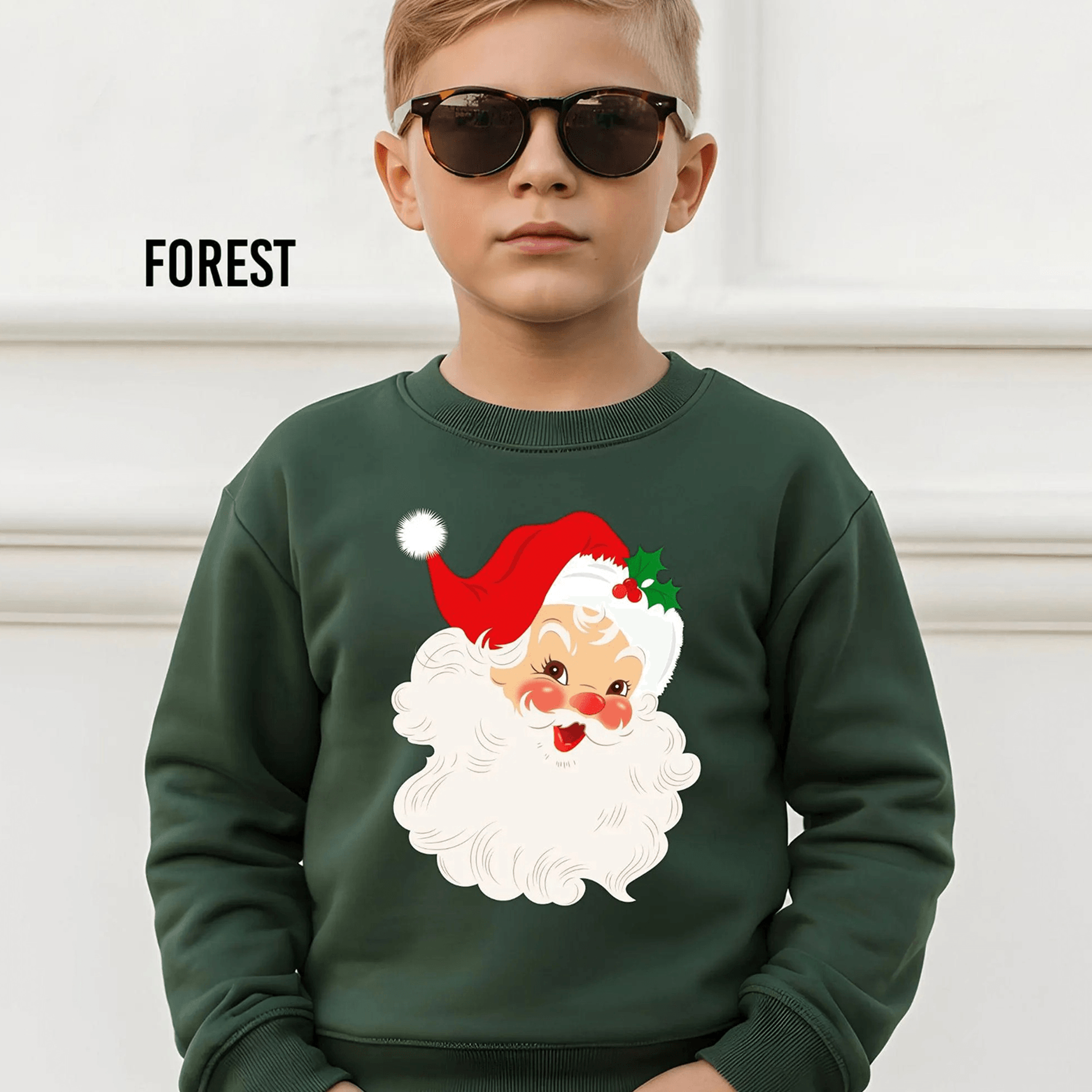 cute vintage santa face youth t-shirt & sweatshirt, kids christmas shirt, retro santa claus holiday gift