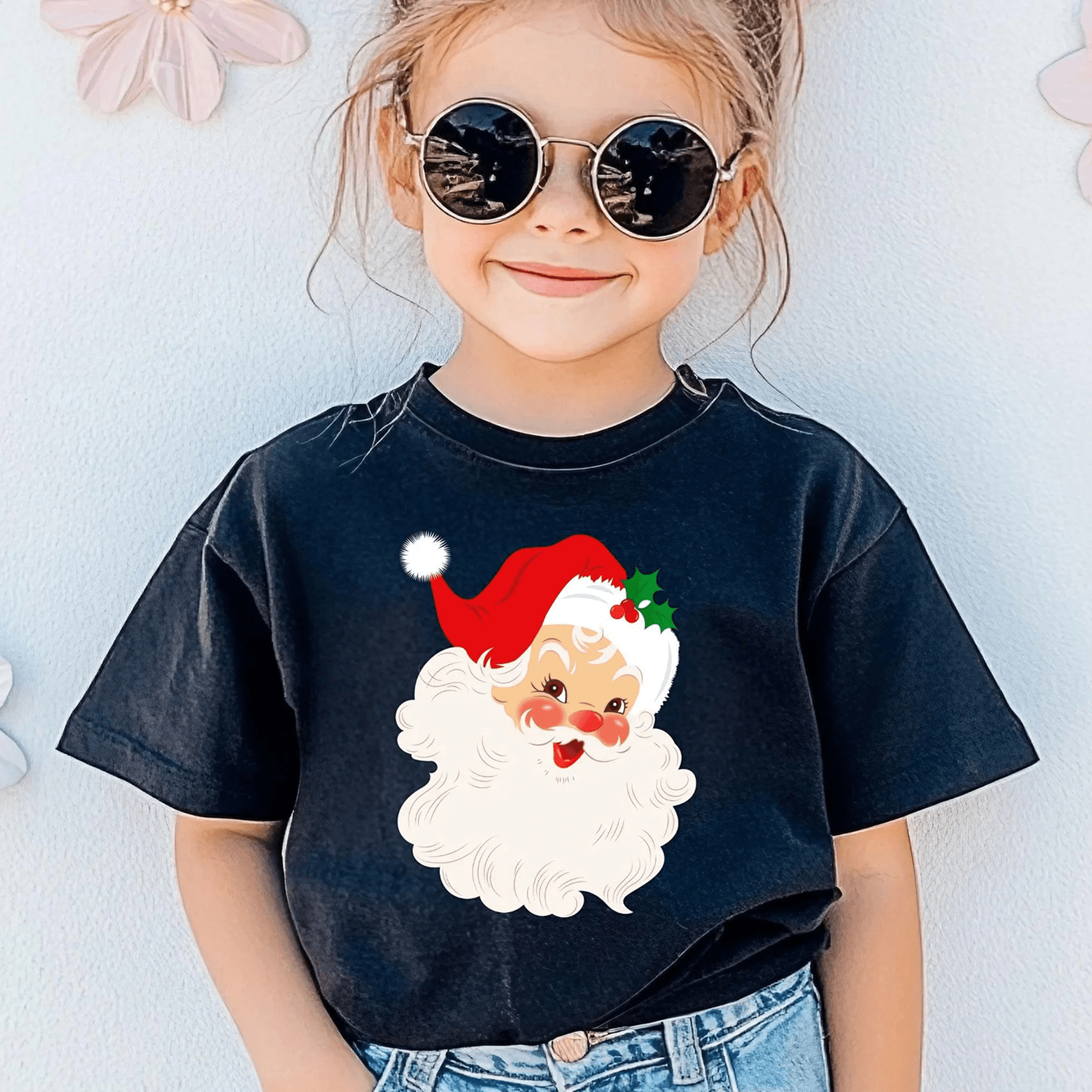 cute vintage santa face baby romper & kids t-shirt, retro santa claus christmas outfit, holiday gift