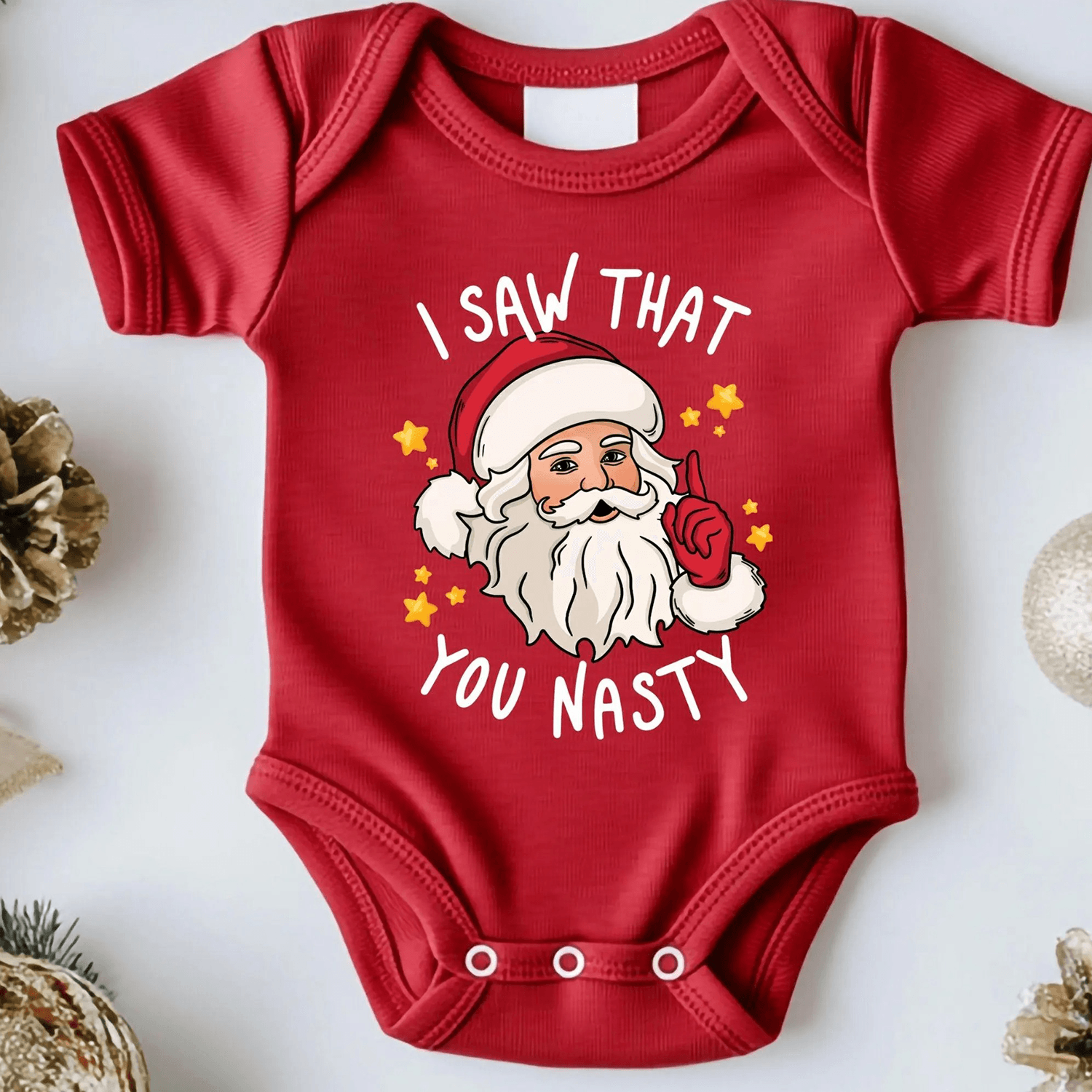 i saw that you nasty baby romper & kids t-shirt, funny santa christmas outfit, cute holiday gift for babies