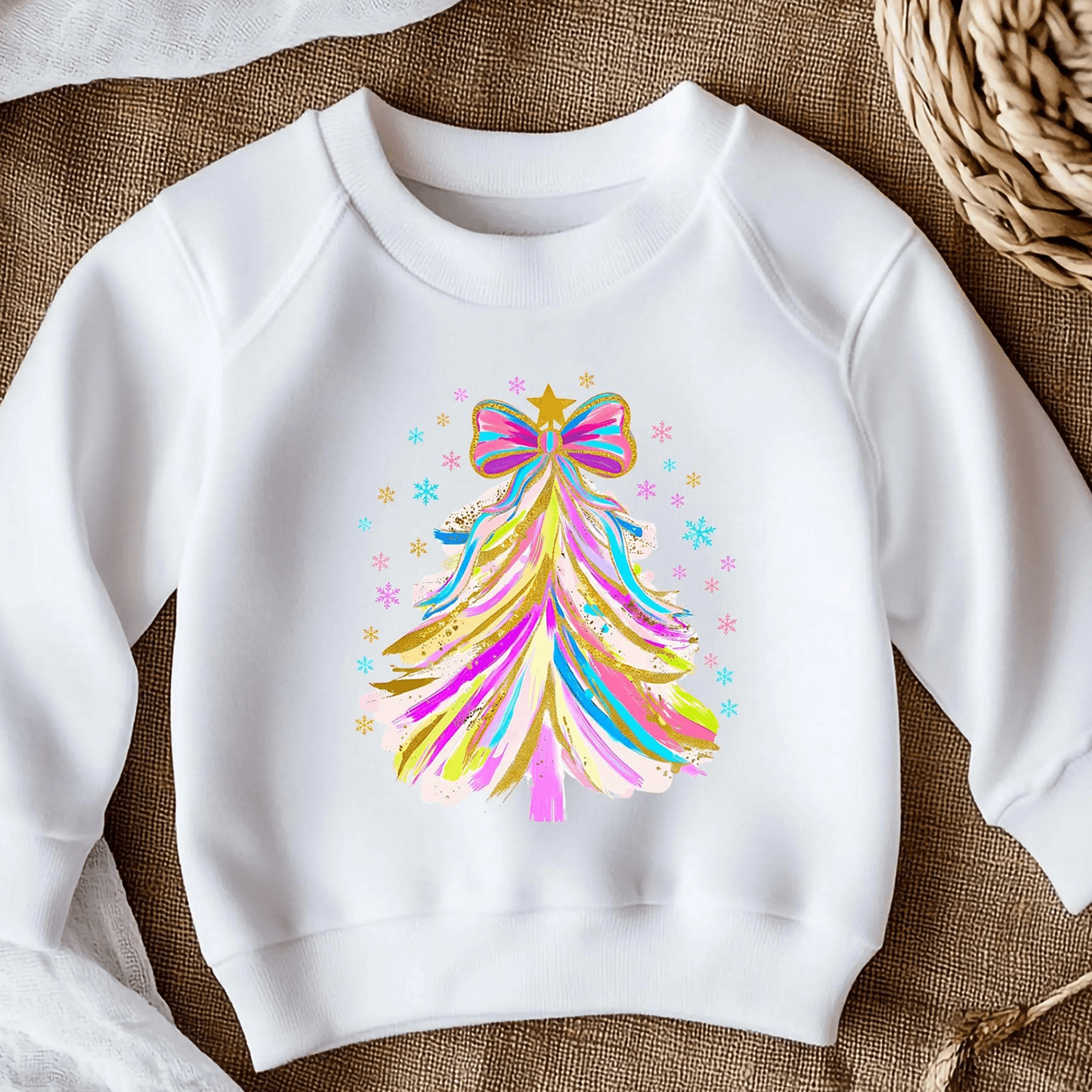 colorful christmas tree youth t-shirt & sweatshirt, cute holiday shirt, festive xmas graphic, kids christmas gift