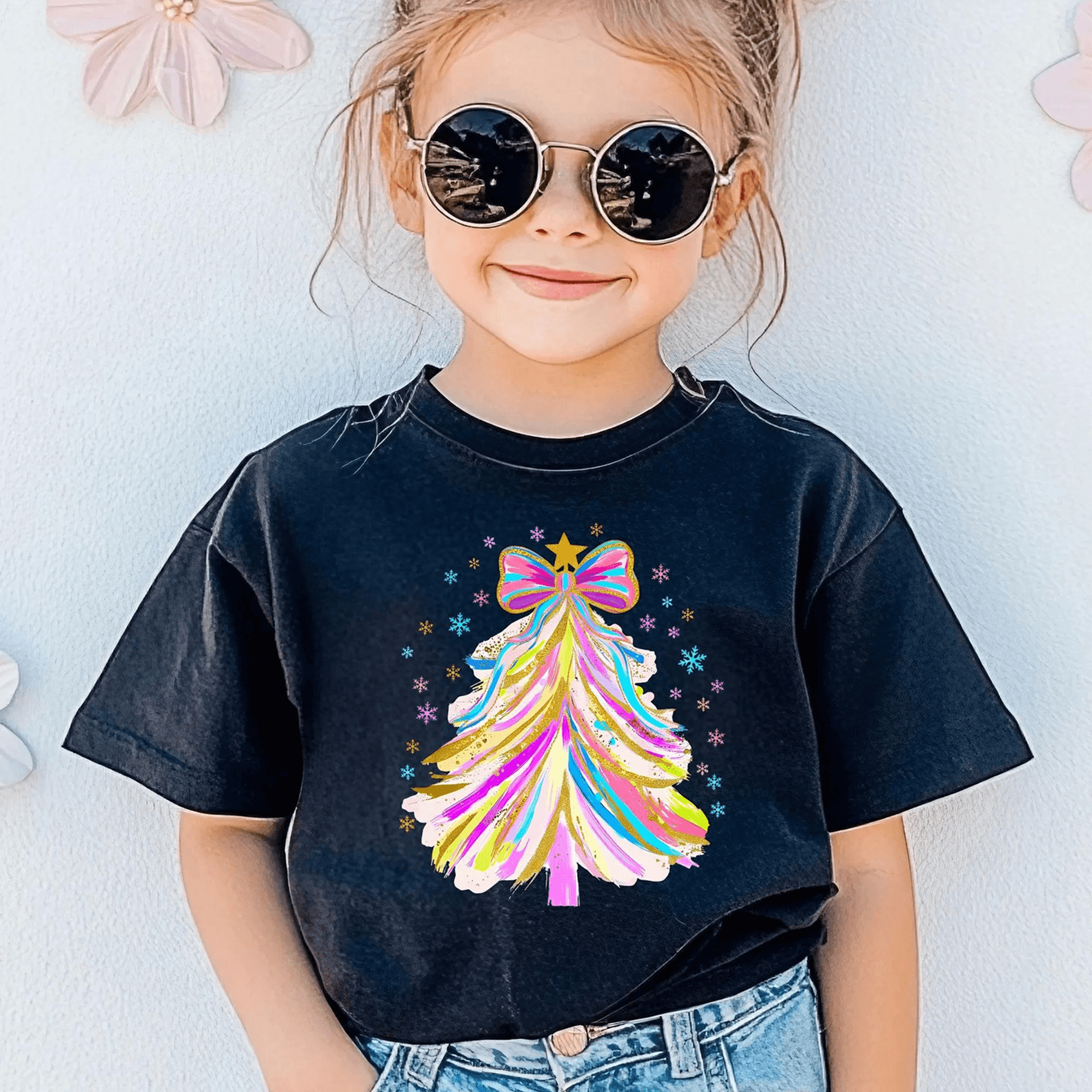 colorful christmas tree baby romper & kids t-shirt, cute holiday outfit, festive xmas gift for babies & toddlers