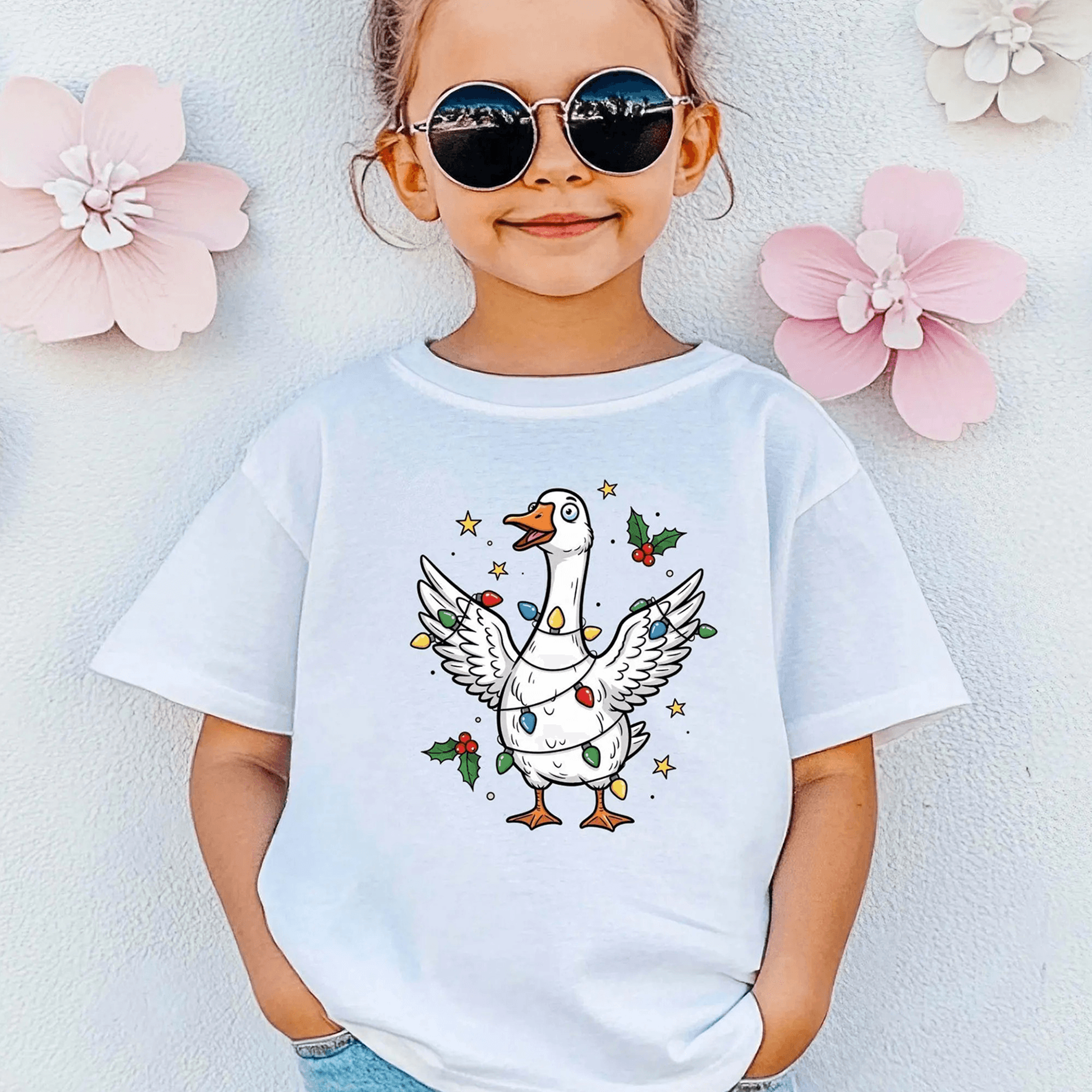 funny christmas goose kids shirt, baby goose romper, festive duck holiday outfit, cute xmas bird gift for boys girls