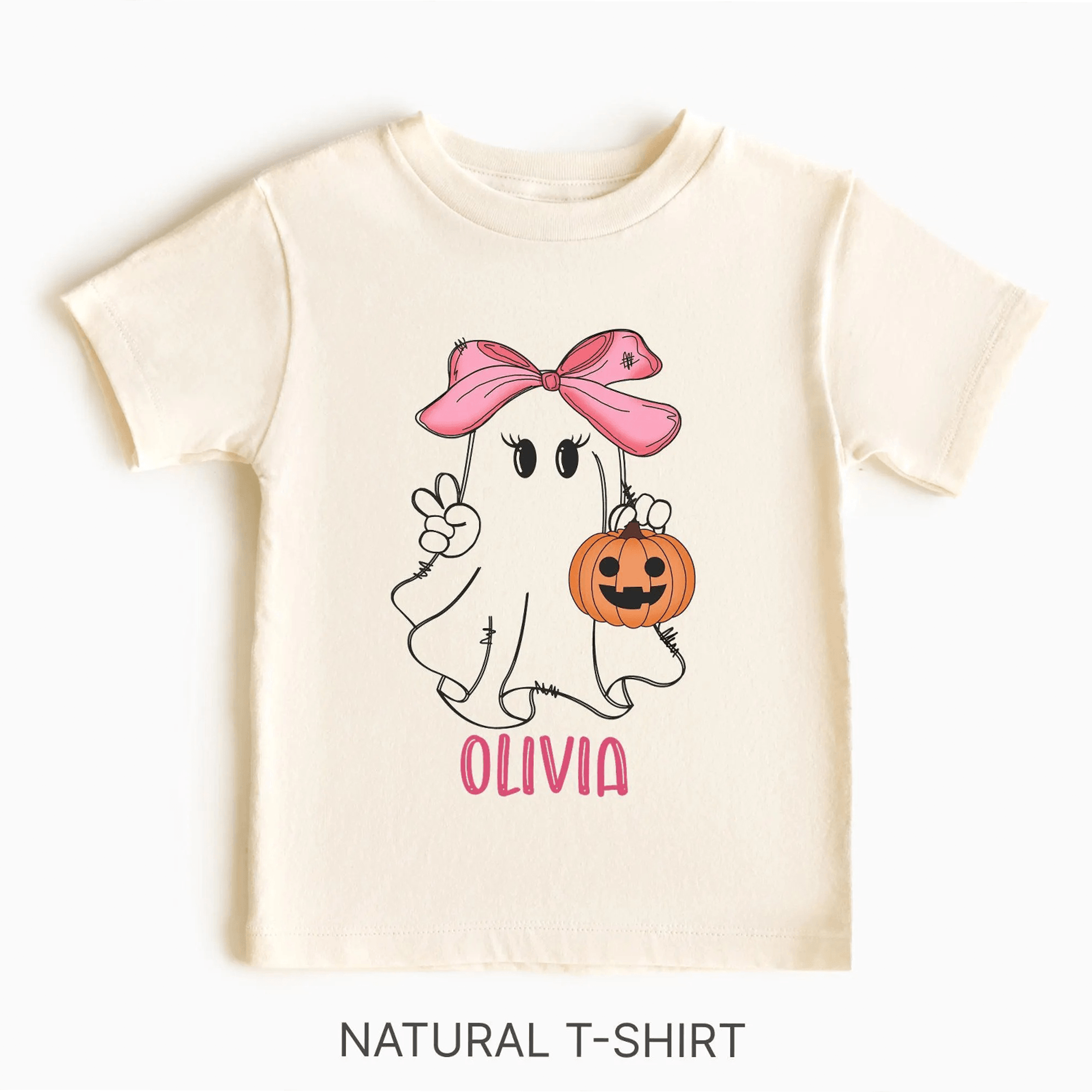 personalized ghost baby romper, custom halloween baby shirt, pink bow baby bodysuit, cute ghost kids tee gift