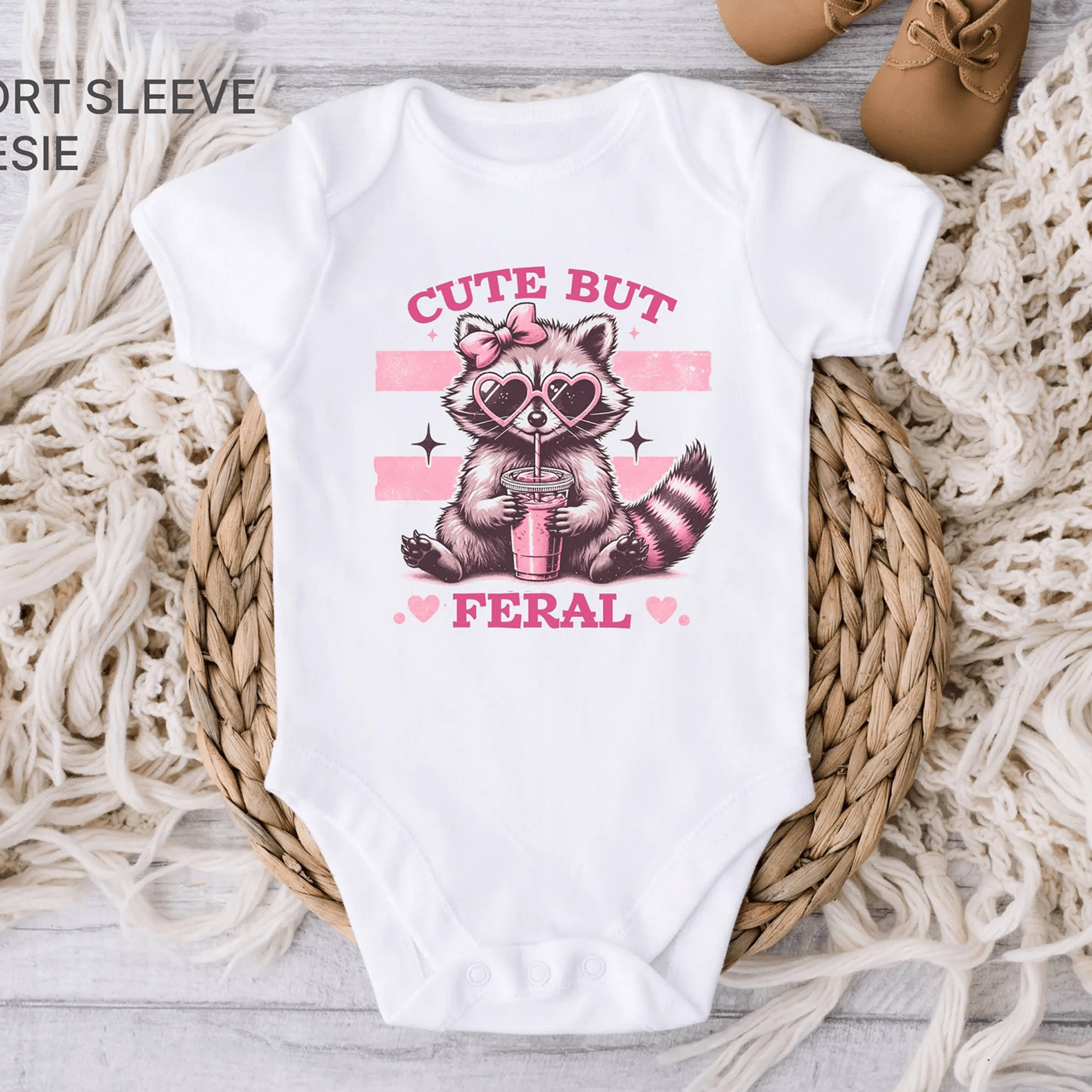 cute but feral baby romper, funny raccoon baby shirt, coquette baby bodysuit, cute animal kids tee outfit