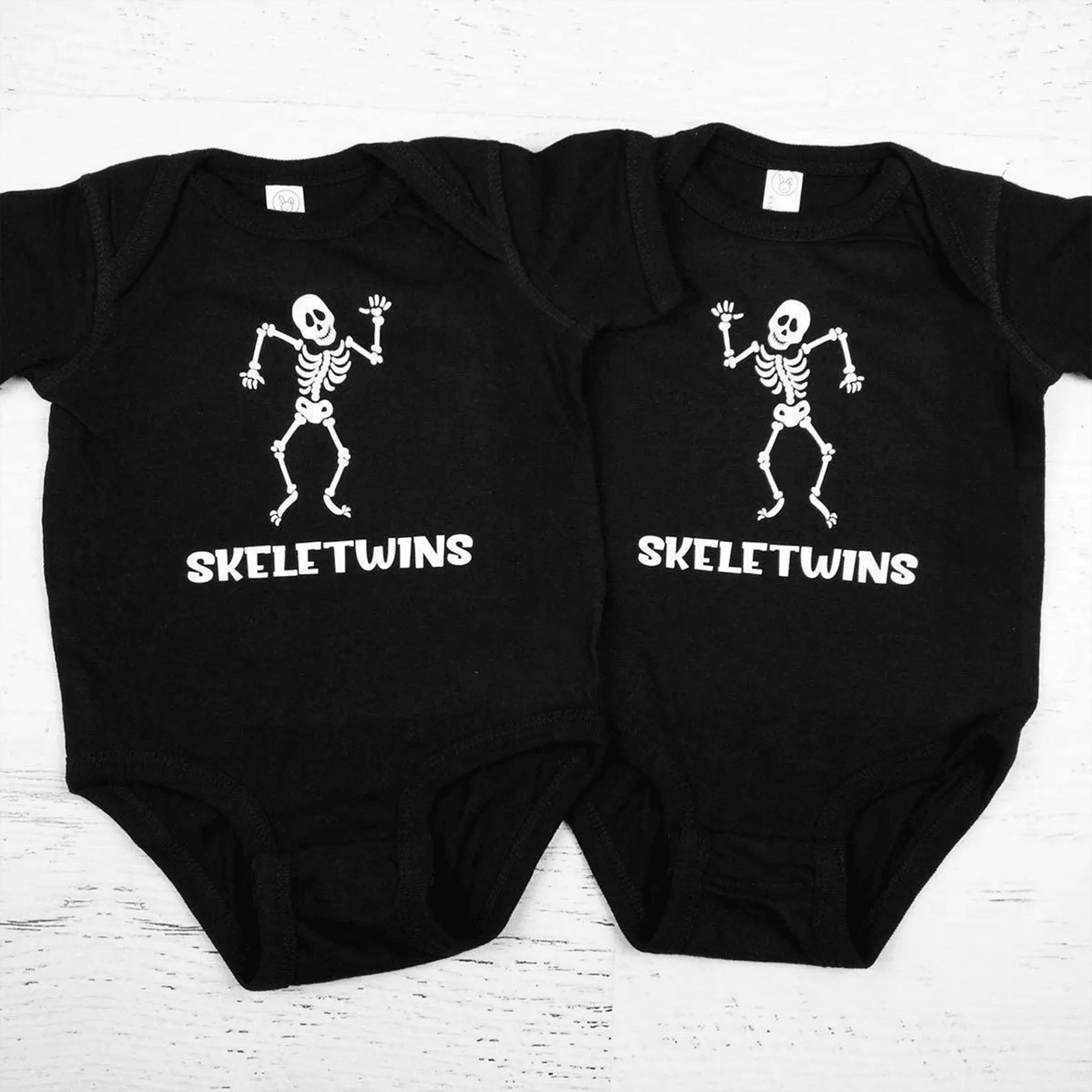 skeletwins baby romper, twin halloween baby shirt, skeleton baby bodysuit, matching kids tee outfit