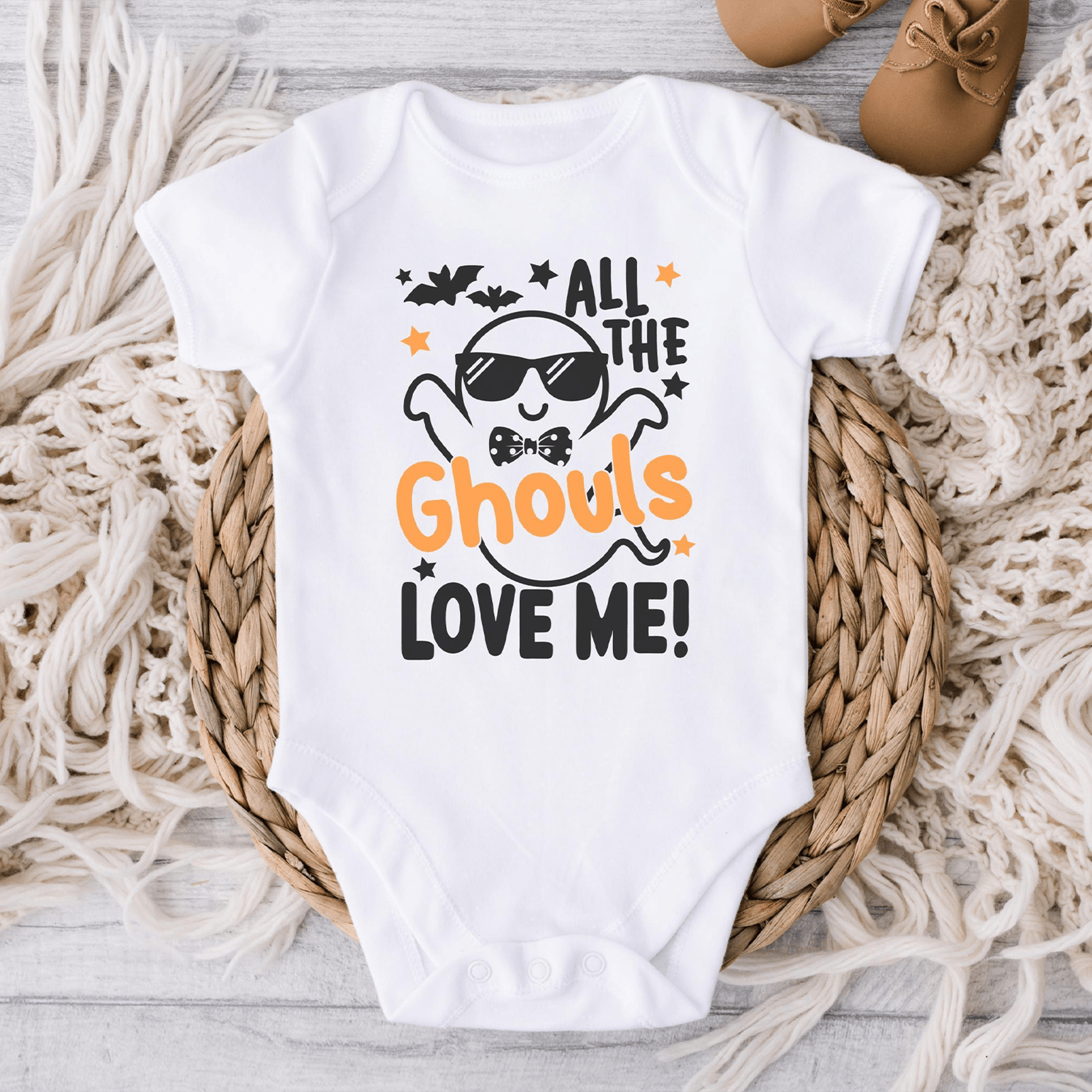 all the ghouls love me baby halloween bodysuit, funny ghost baby shirt, toddler halloween shirt, cute halloween outfit