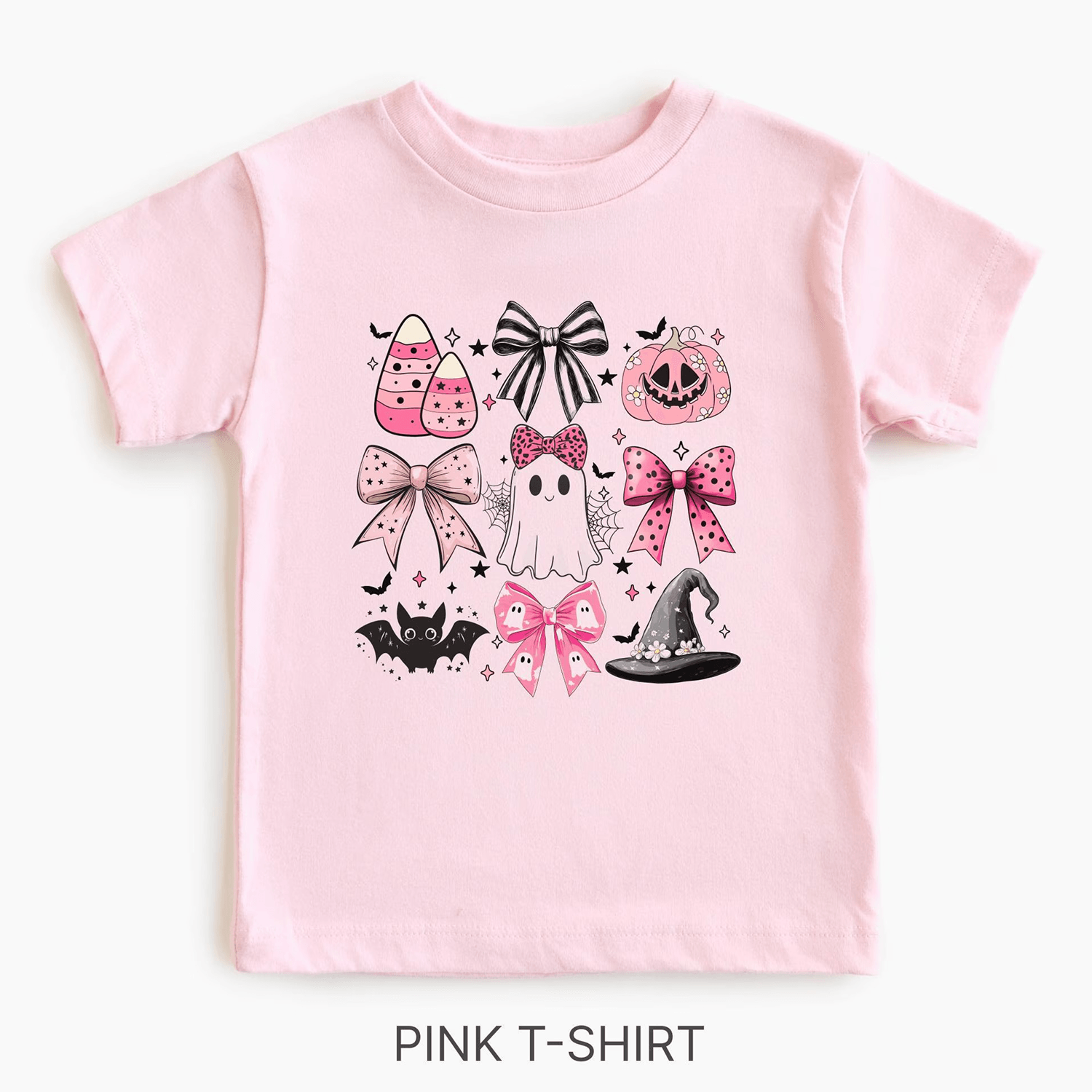 pink halloween bow toddler shirt, cute ghost kids t-shirt, girly halloween shirt, pumpkin witch baby tee, spooky season