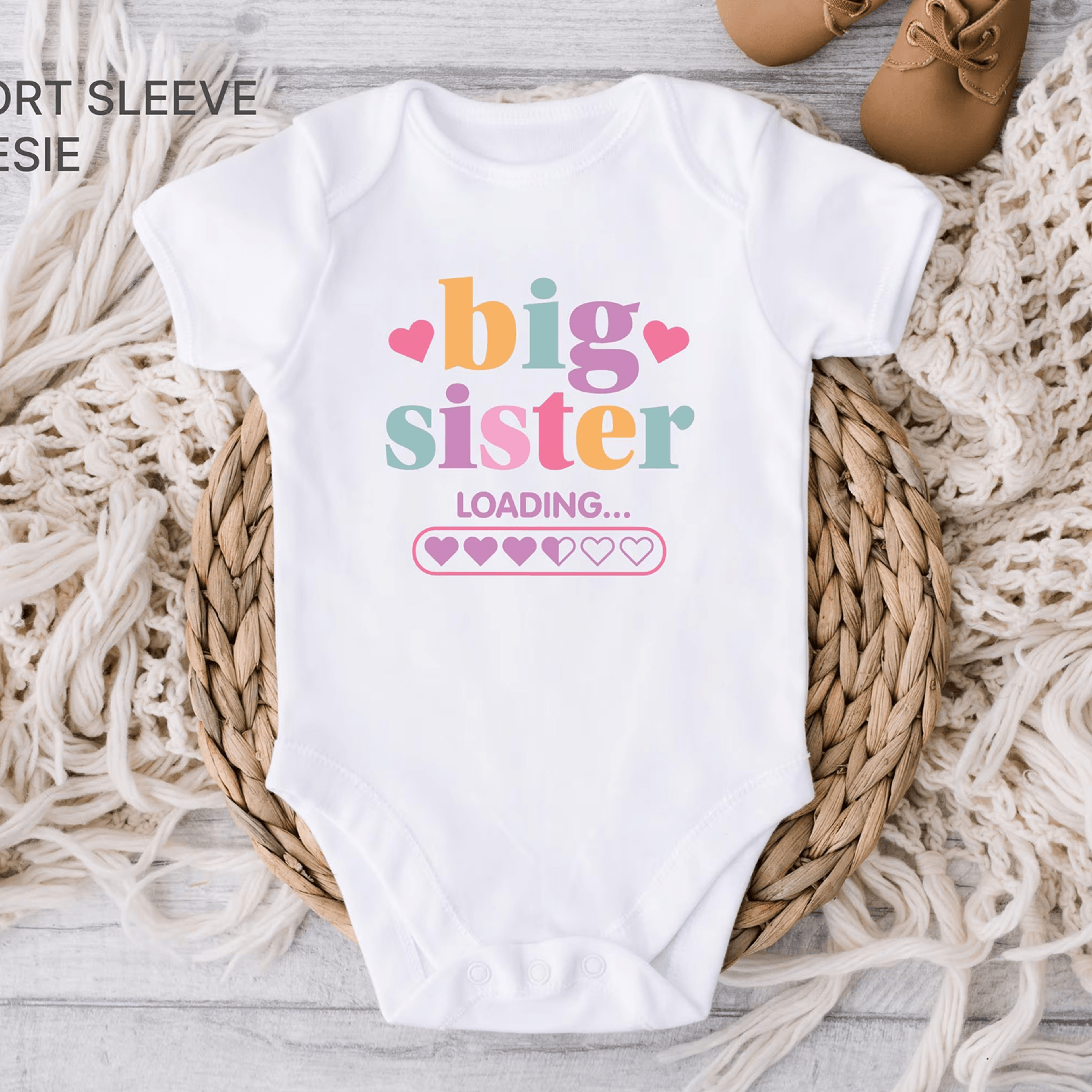 big sister loading baby bodysuit, pregnancy announcement onesie, sibling reveal baby girl outfit, promoted to big sister