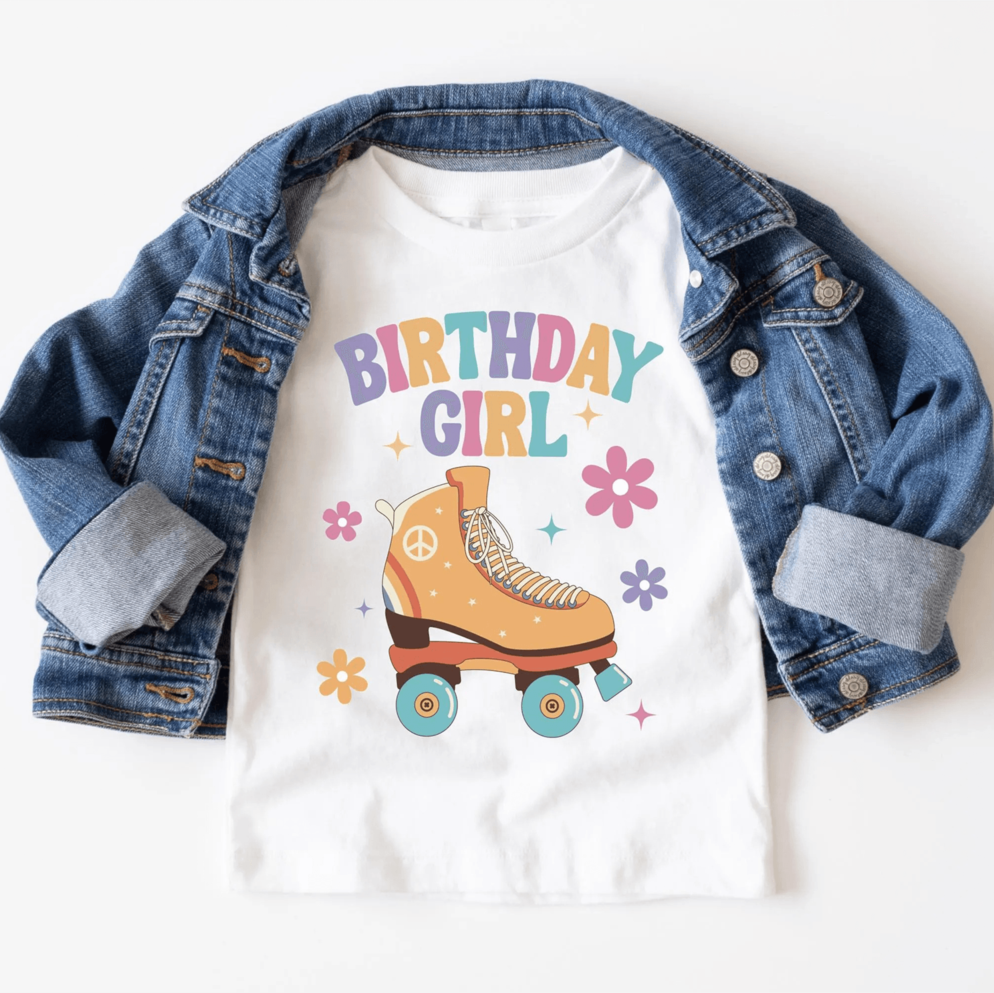birthday girl roller skate shirt, retro birthday girl t-shirt, groovy girls birthday tee, roller skating birthday outfit