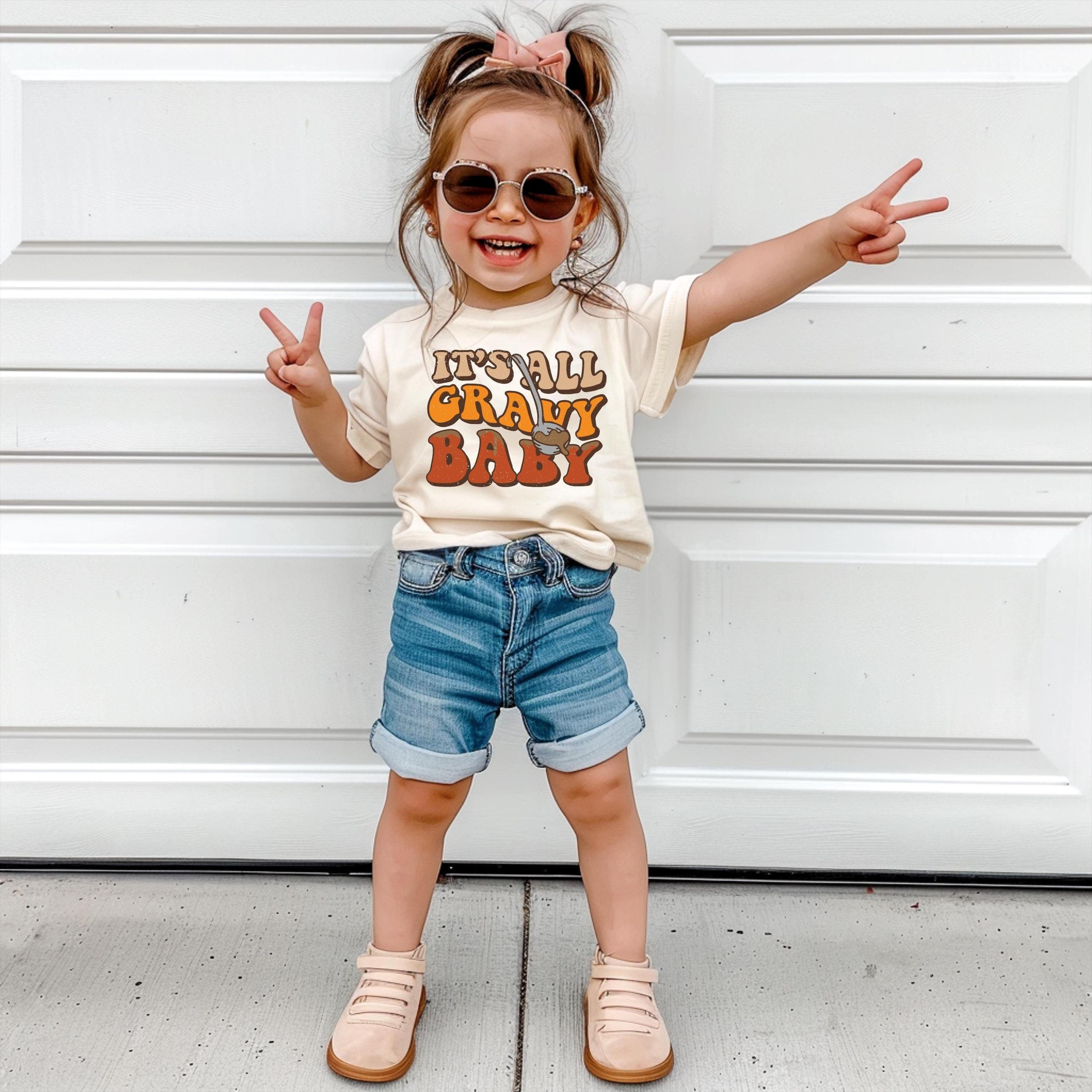 funny it's all gravy baby kids thanksgiving shirt, toddler boy girl fall turkey day tee, custom autumn gift