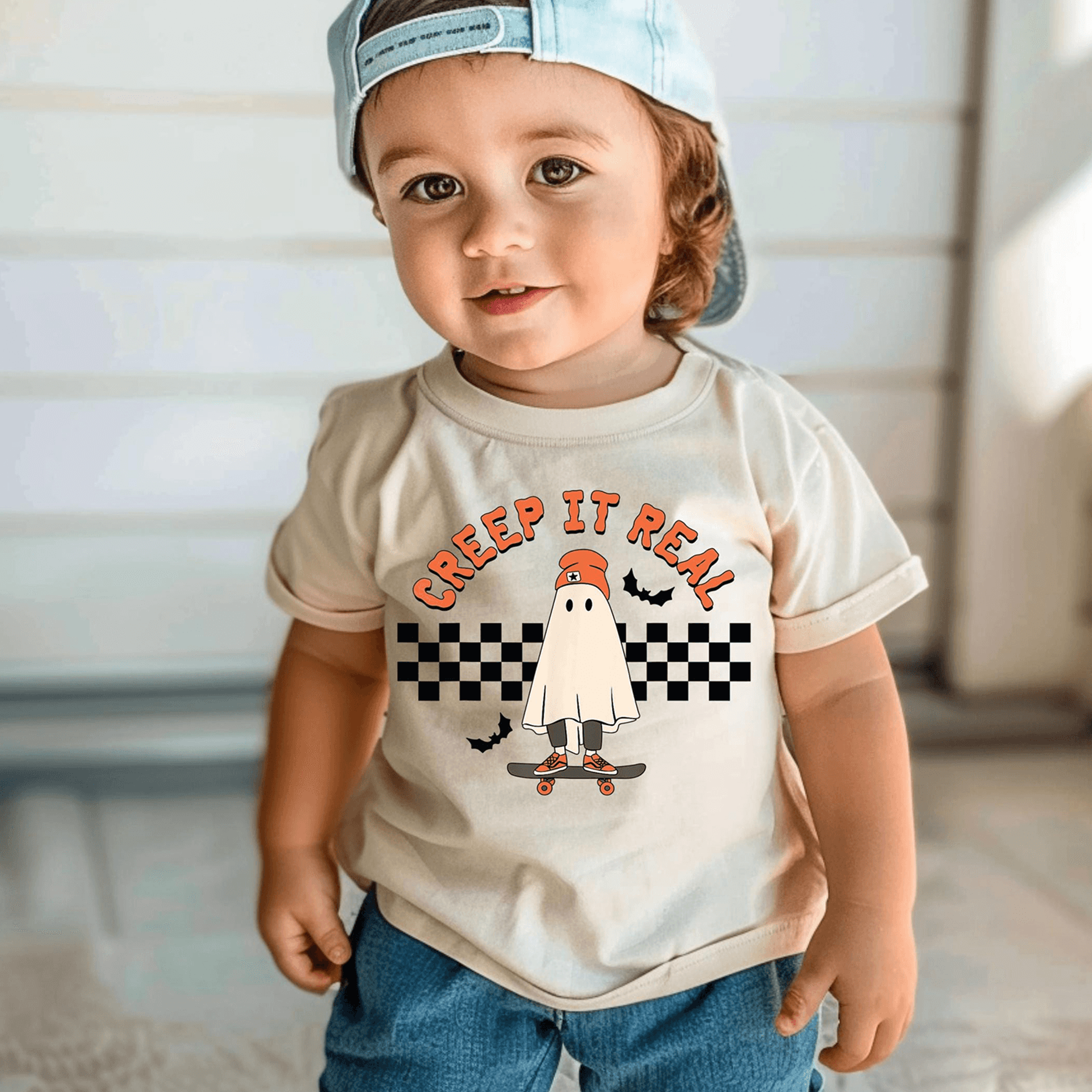 creep it real kids halloween shirt, funny ghost toddler tee, spooky fall boy girl t-shirt, cute trick or treat outfit