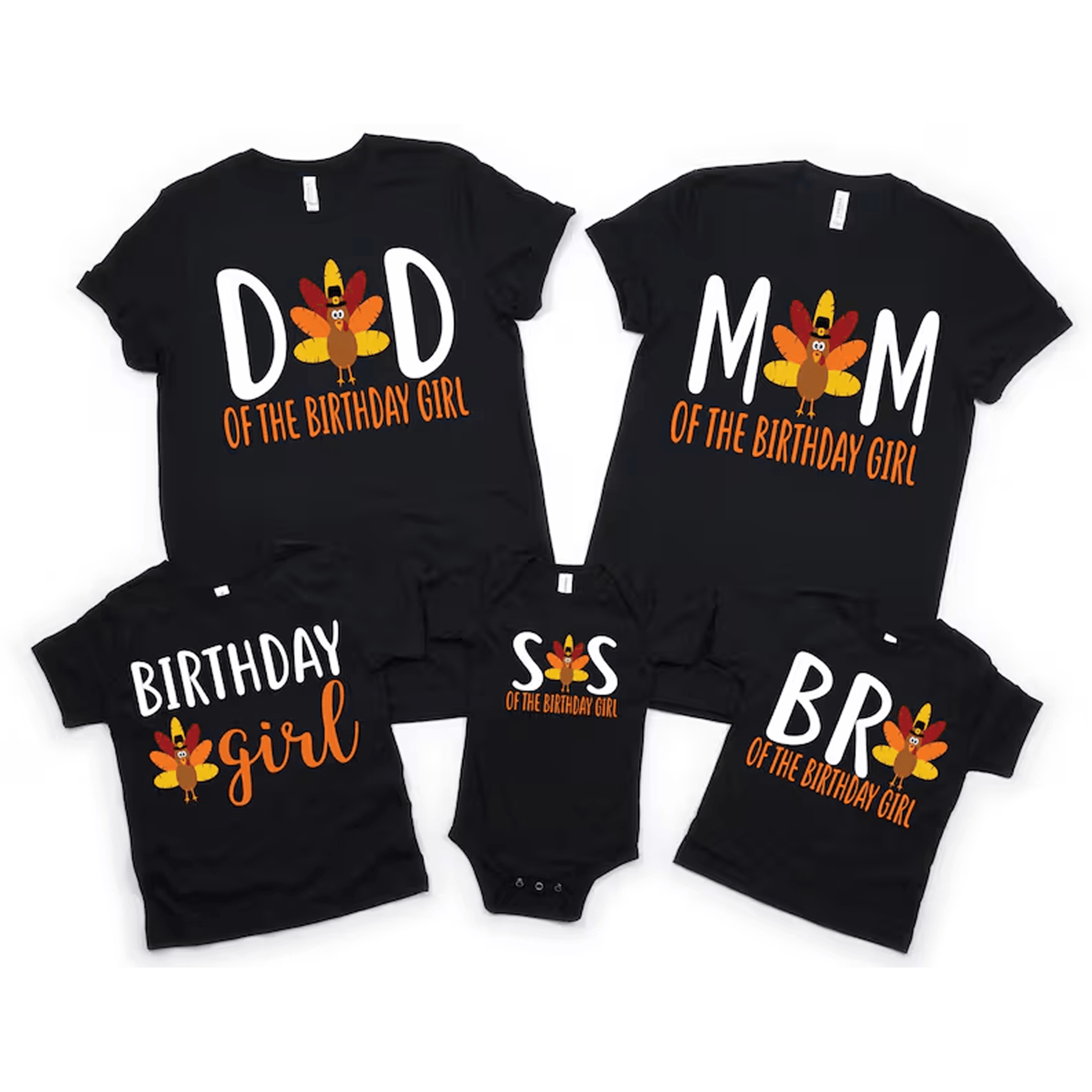 family thanksgiving turkey birthday girl shirt, personalized fall birthday tee, toddler kids turkey party outfit gift