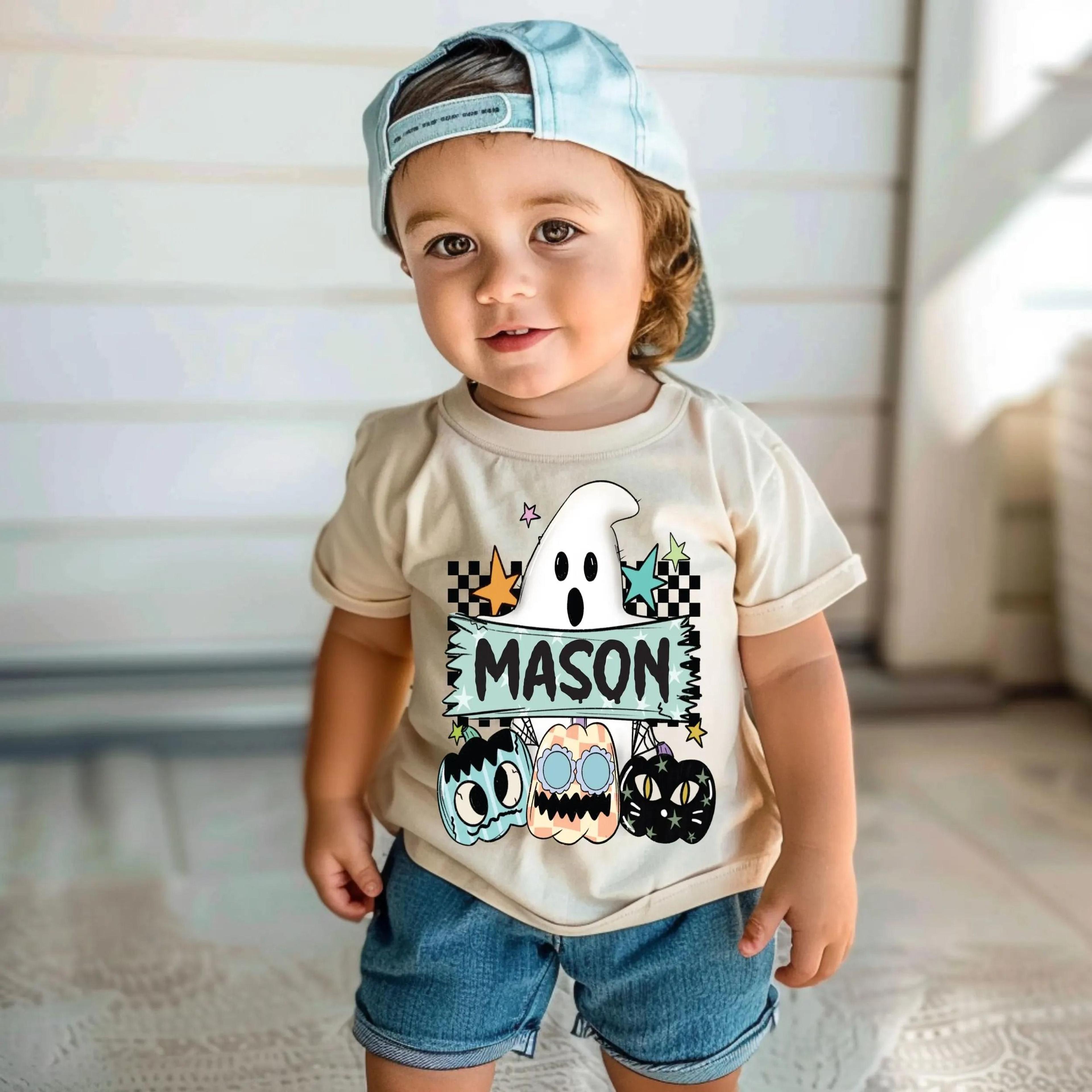 personalized halloween ghost shirt, custom kids halloween shirt, personalized ghost pumpkin tee, toddler halloween shirt