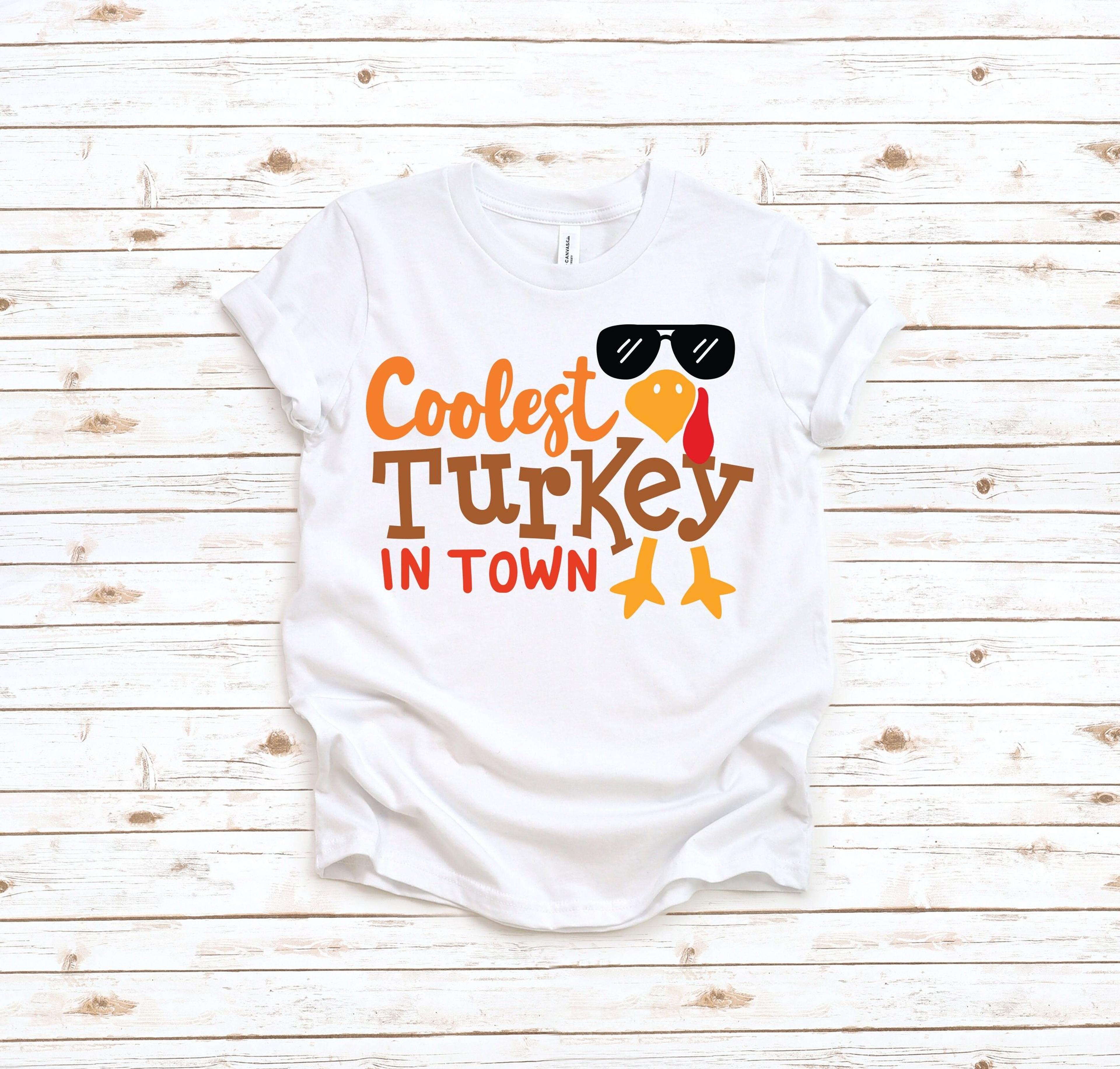 coolest turkey in town shirt, thanksgiving baby boy shirt, funny turkey toddler tee, thanksgiving outfit for boys