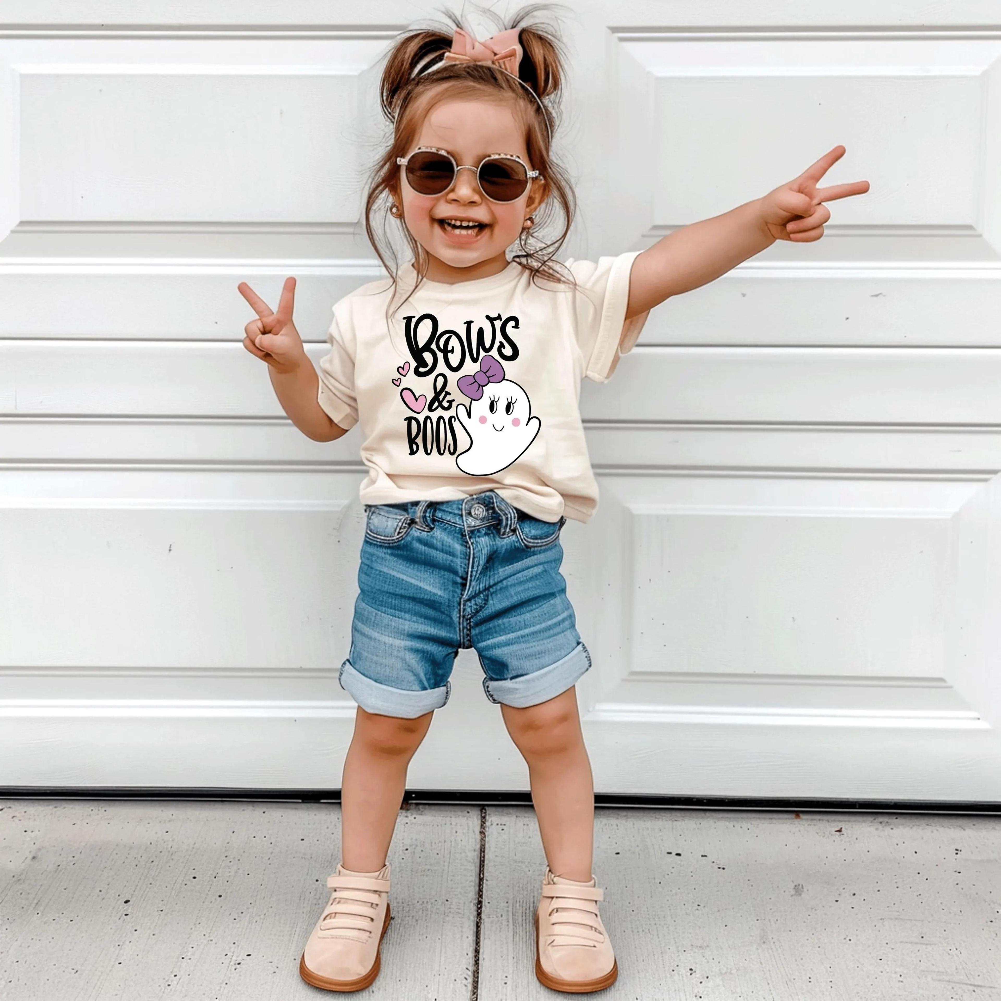 bows & boos shirt, cute ghost halloween shirt, toddler girl halloween shirt, girls spooky season tee, ghost boo shirt