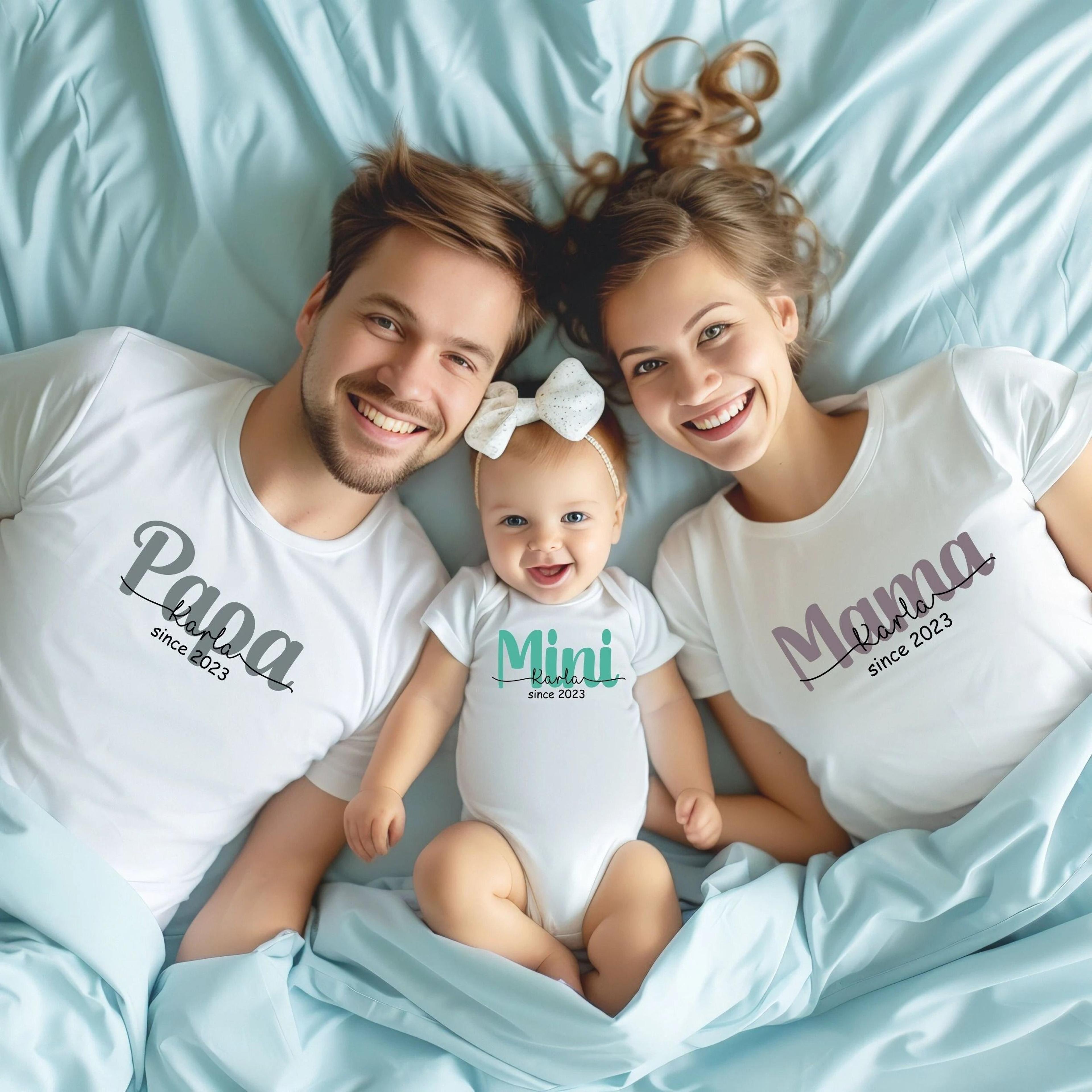 personalized family matching shirts, mama papa mini matching outfits, mommy daddy and baby shirts, custom family shirts