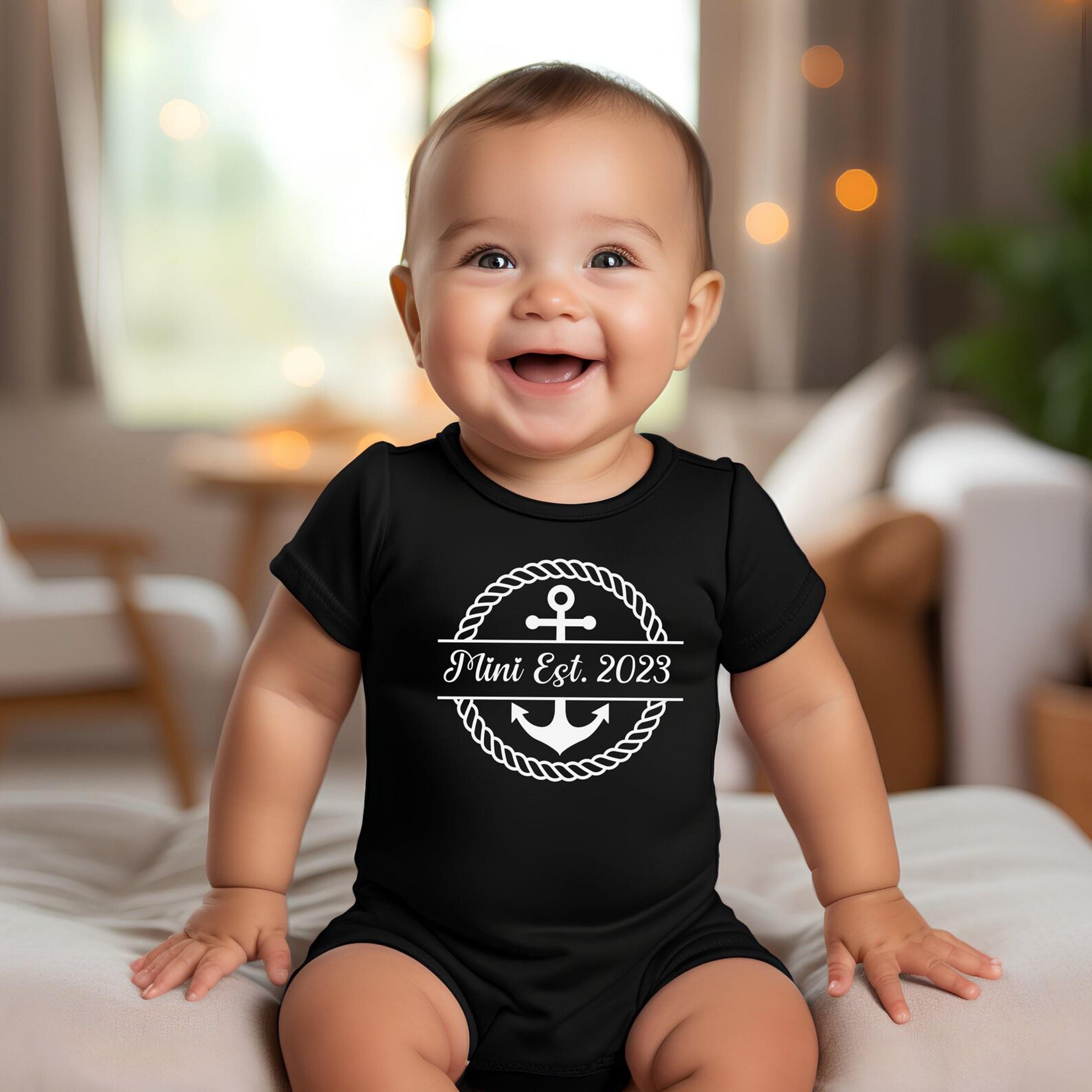 matching papa est 2023 and mini est 2023 shirts, father and son anchor outfit, dad and baby matching bodysuit gift