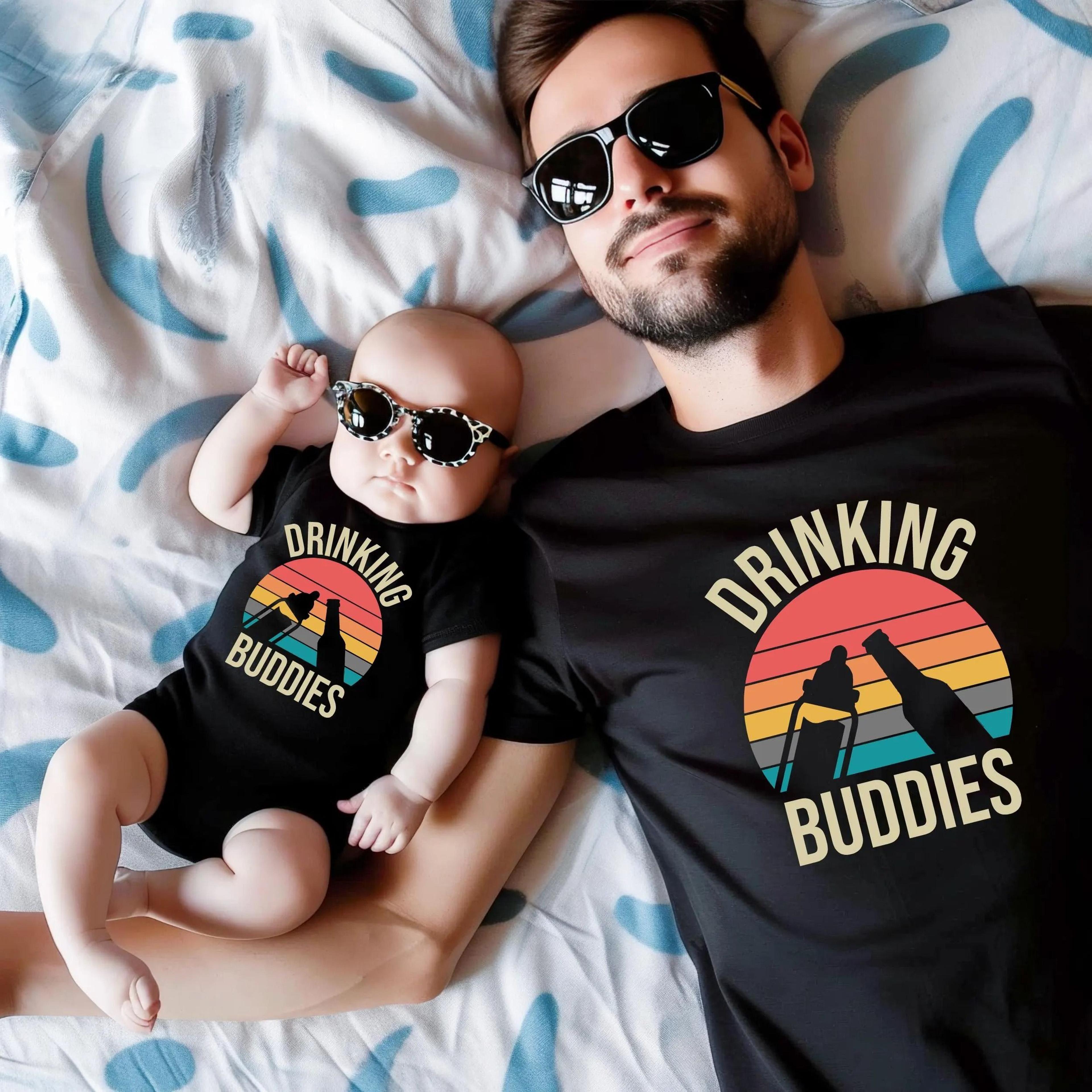 drinking buddies matching shirts, daddy and me matching outfit, father son matching shirts, dad and baby matching, funny