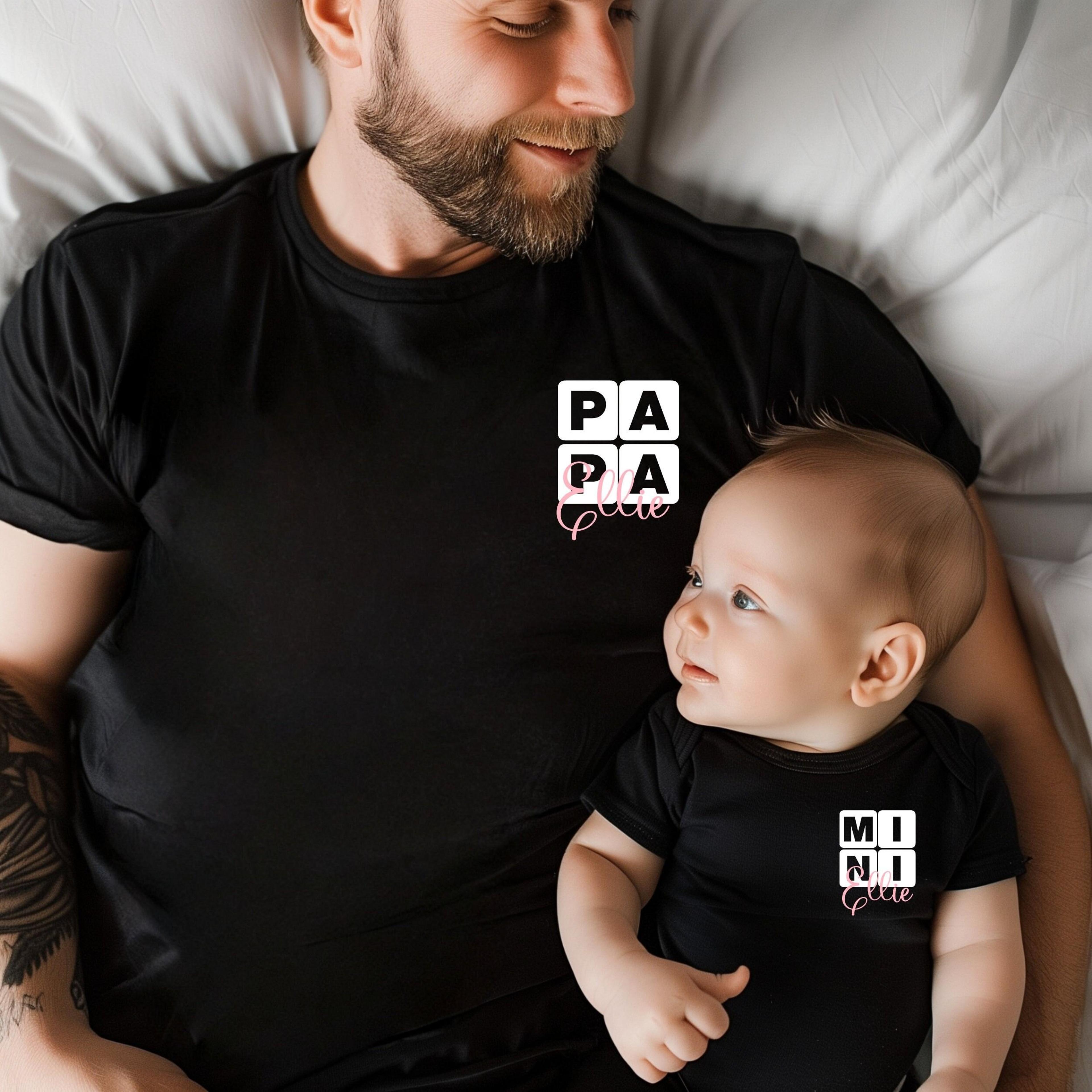 personalized papa and mini matching shirts, daddy and me matching outfit, custom father child shirts, baby bodysuit