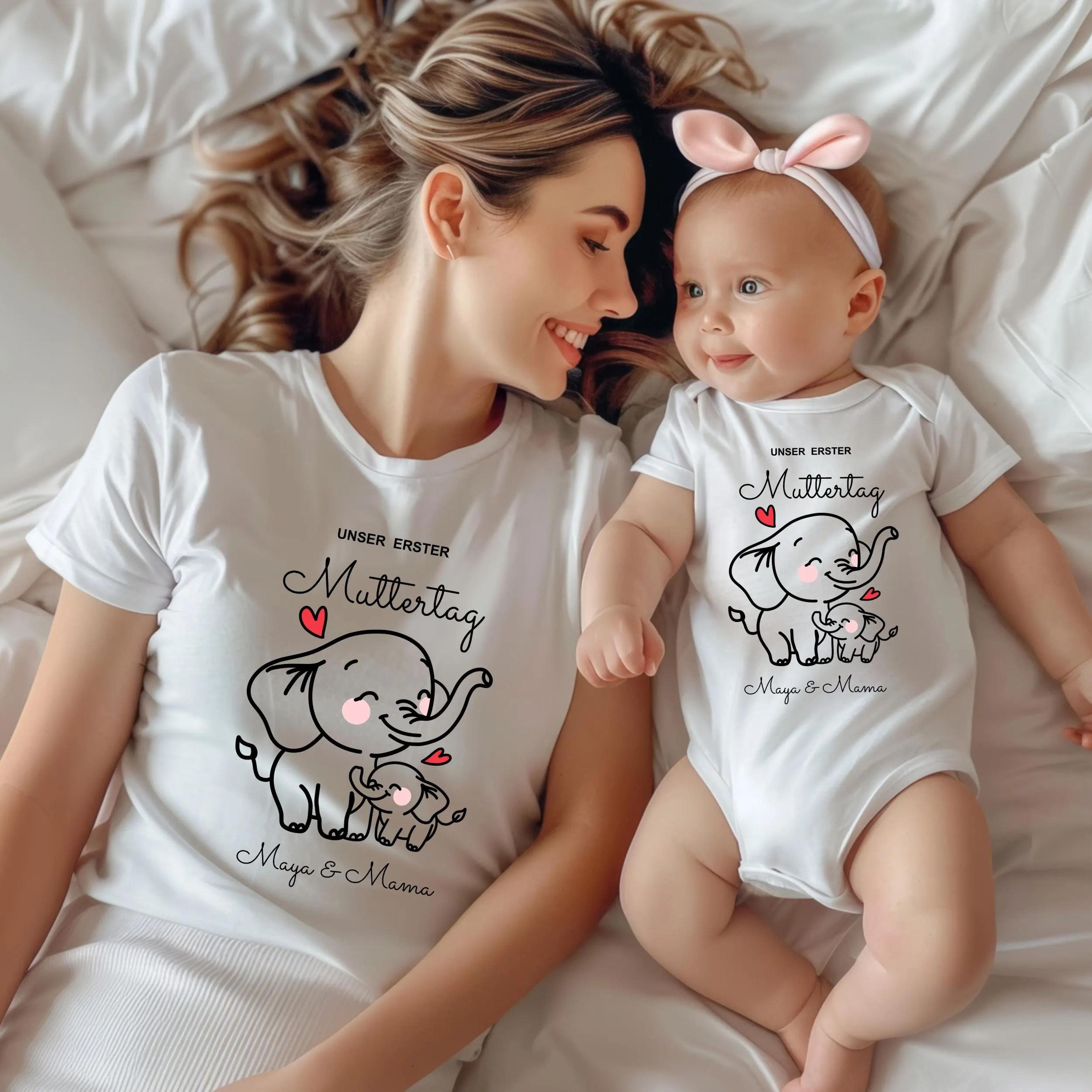 personalized mama and baby matching shirts, first mother's day outfit, custom mom and baby bodysuit, muttertag shirt