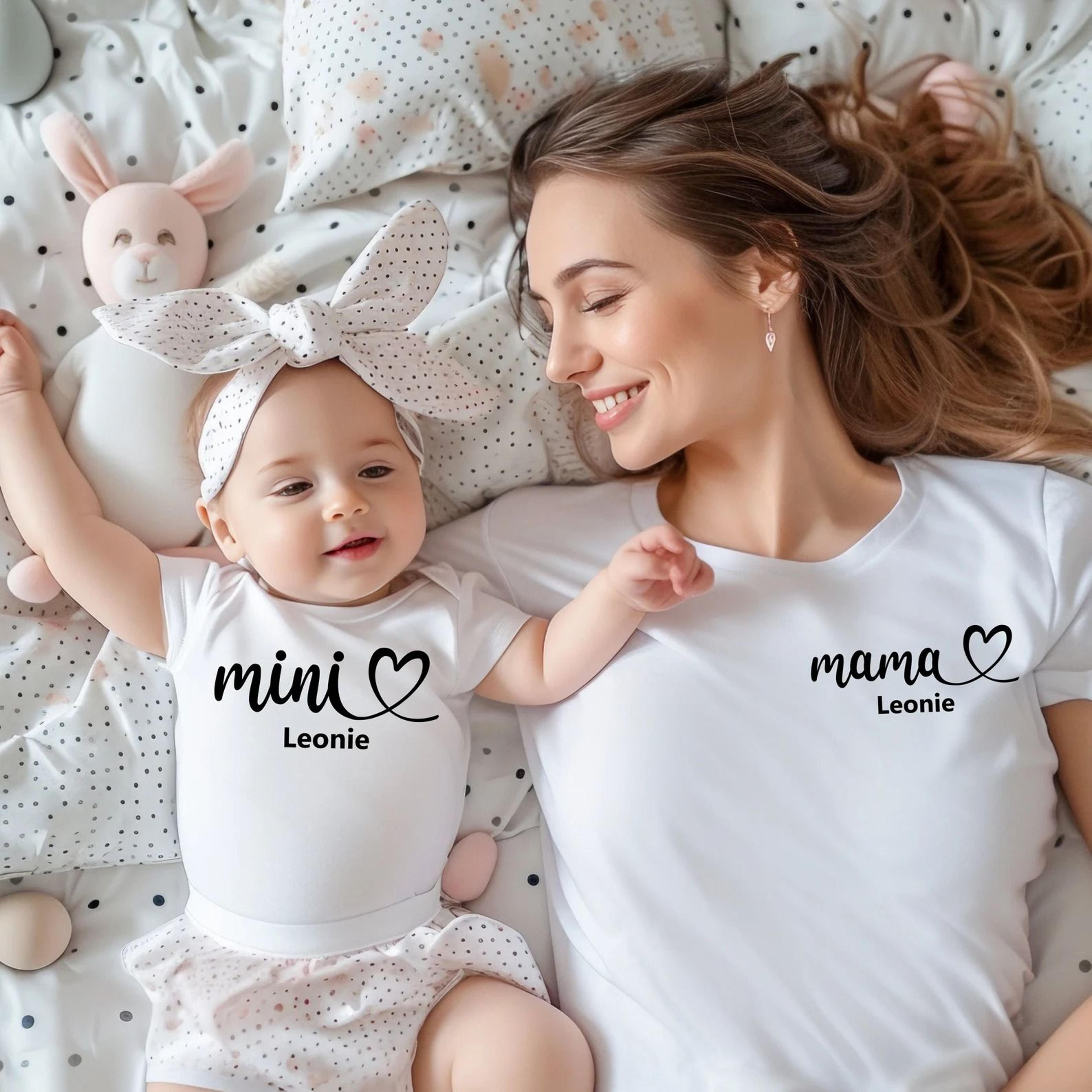 personalized mama and mini matching shirts, custom mom and baby matching outfit, mommy and me shirts, baby bodysuit