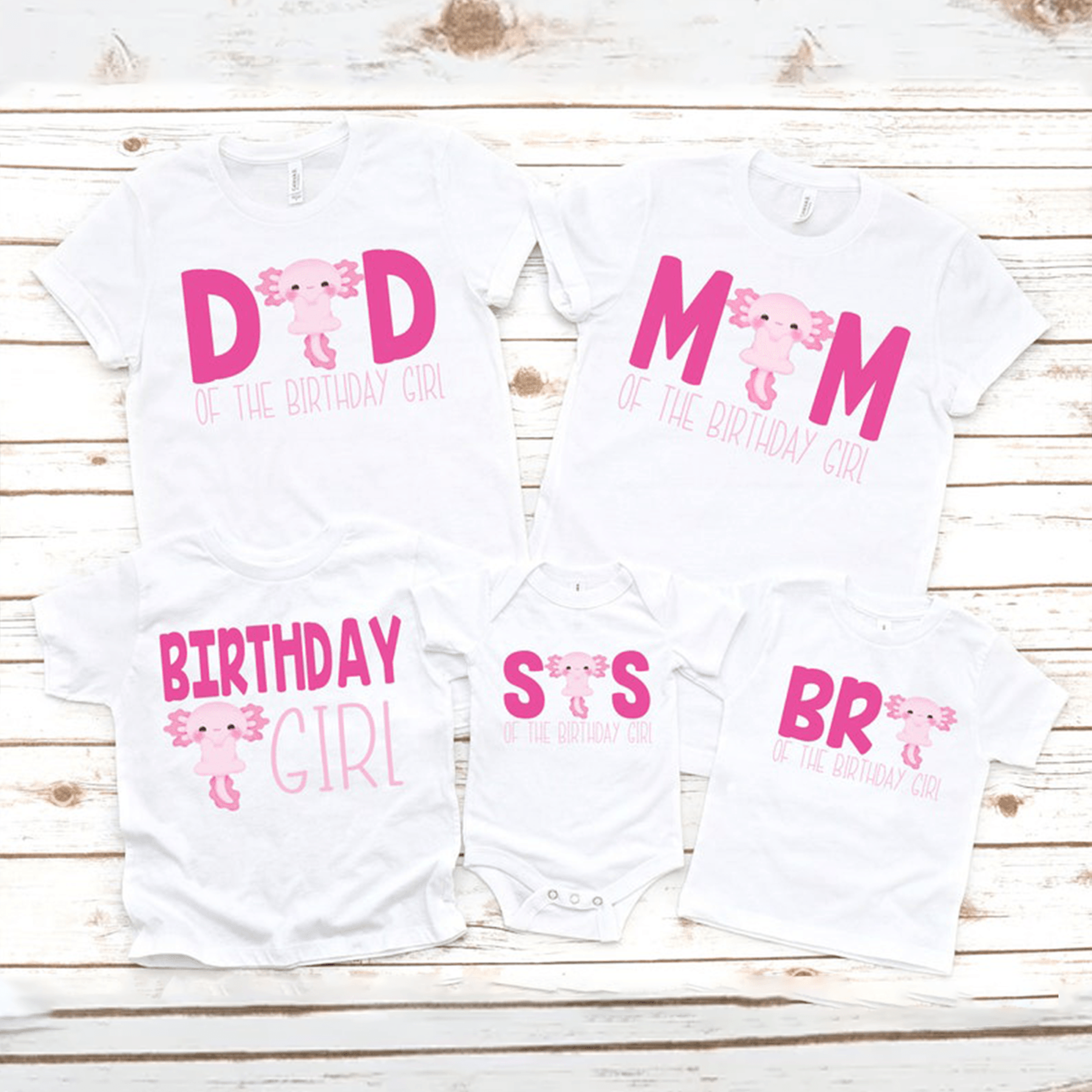 family axolotl birthday shirts, personalized axolotl birthday girl shirt, matching family birthday outfit, custom axolot