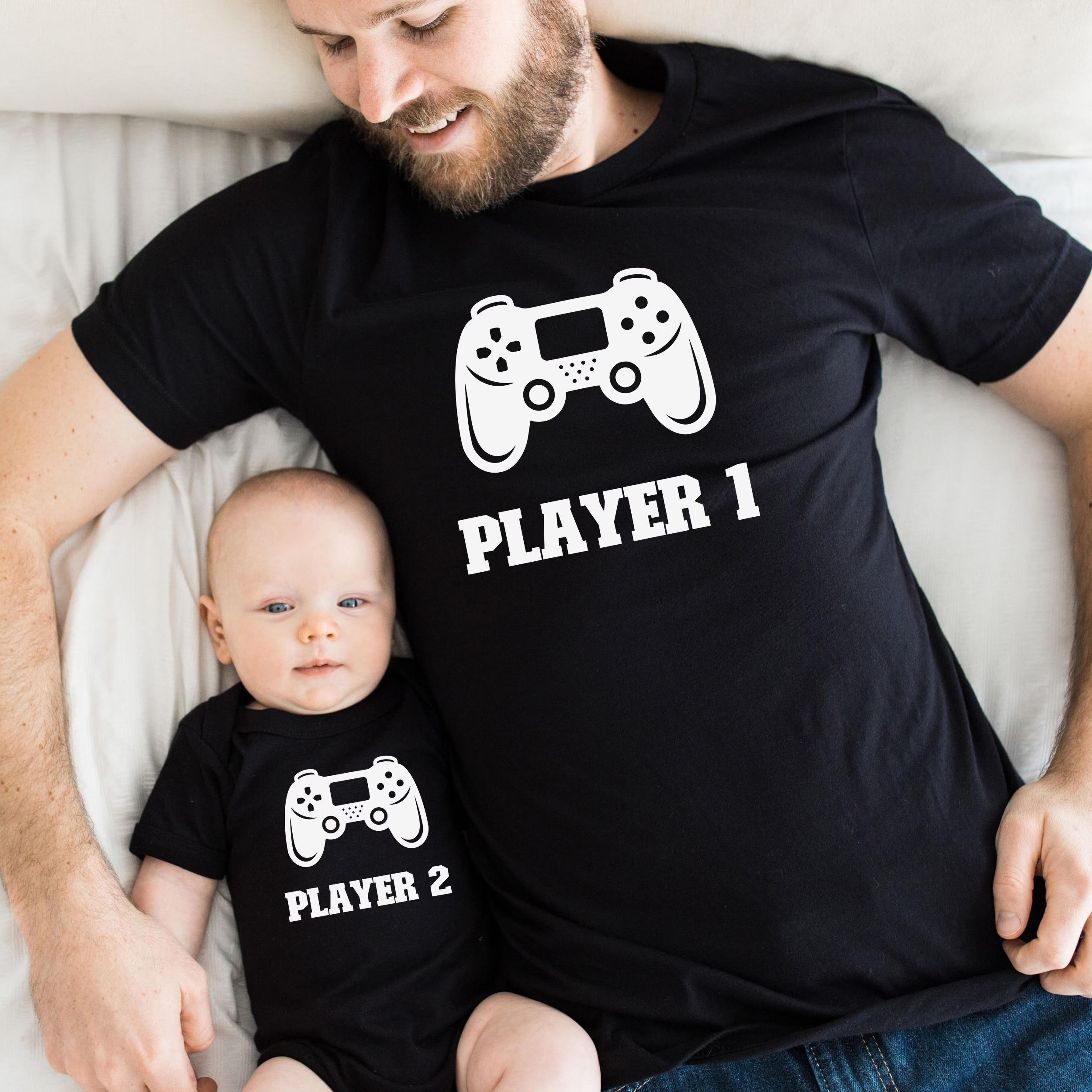 player 1 player 2 matching shirts, gamer dad and baby matching set, daddy and me gaming shirt, father son matching tee