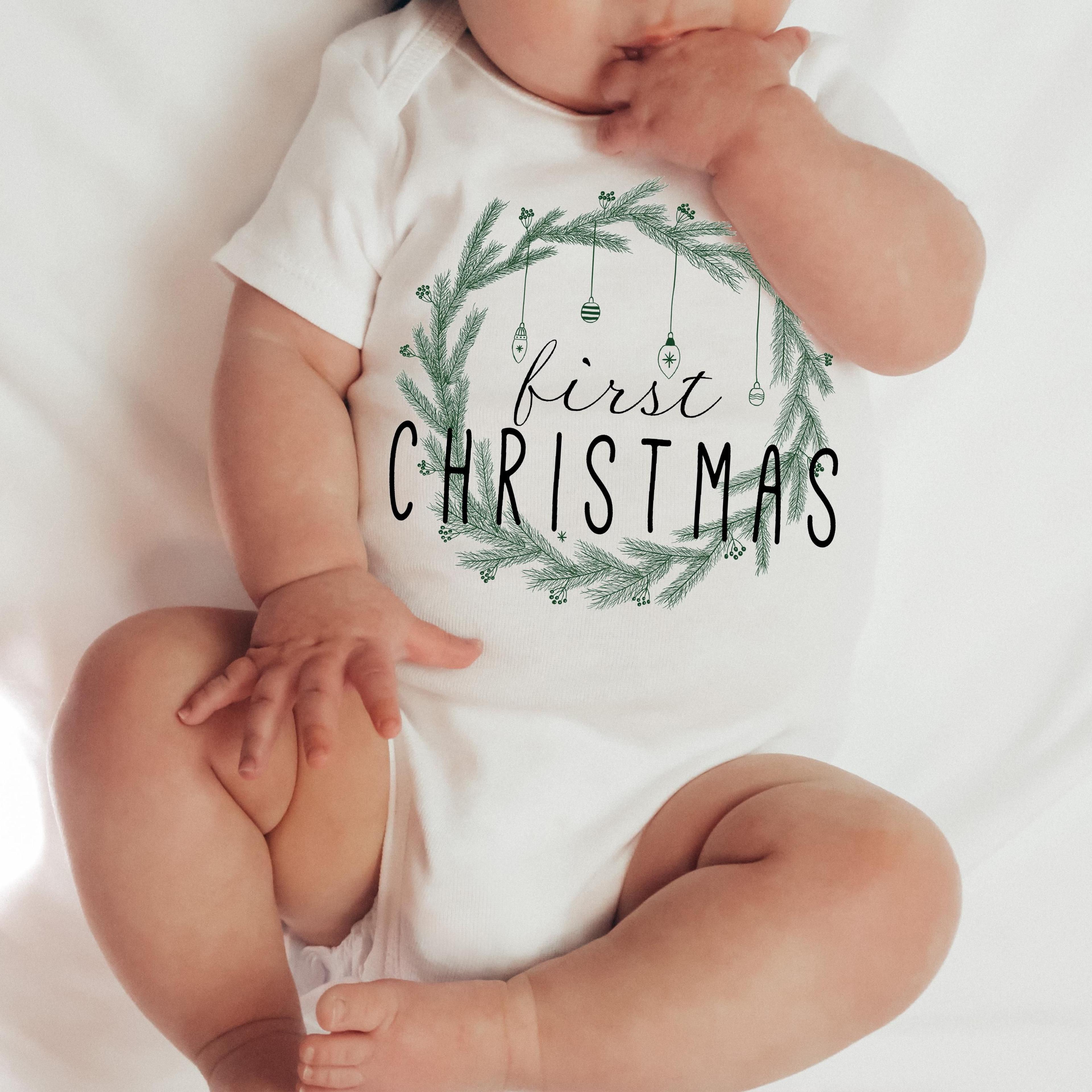baby first christmas shirt, my first christmas baby bodysuit, personalized christmas baby outfit, newborn holiday gift