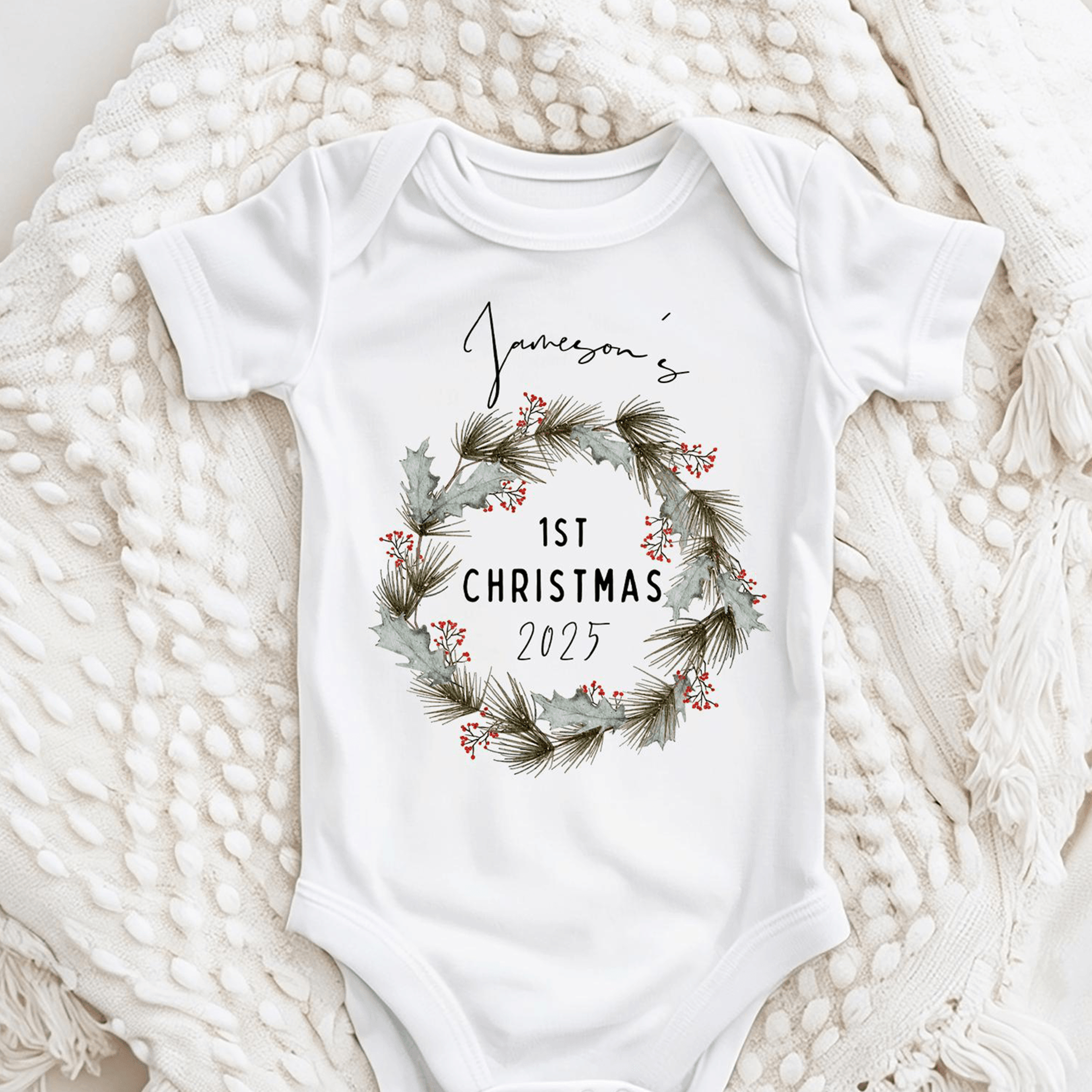 baby's first christmas outfit, personalized baby christmas bodysuit, my first christmas one piece, newborn holiday gift