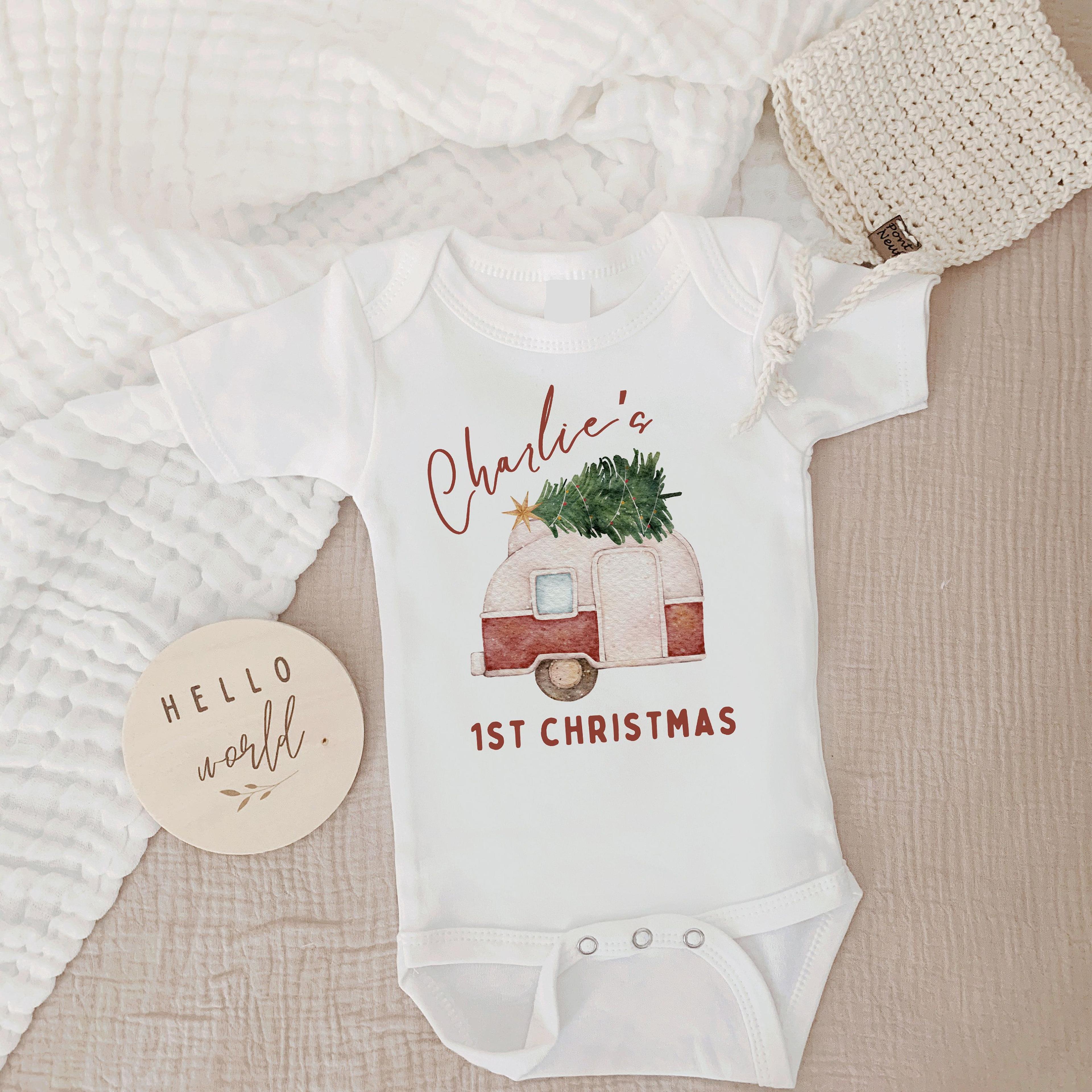first christmas baby outfit, baby first christmas bodysuit, my first christmas one piece, personalized newborn holiday g