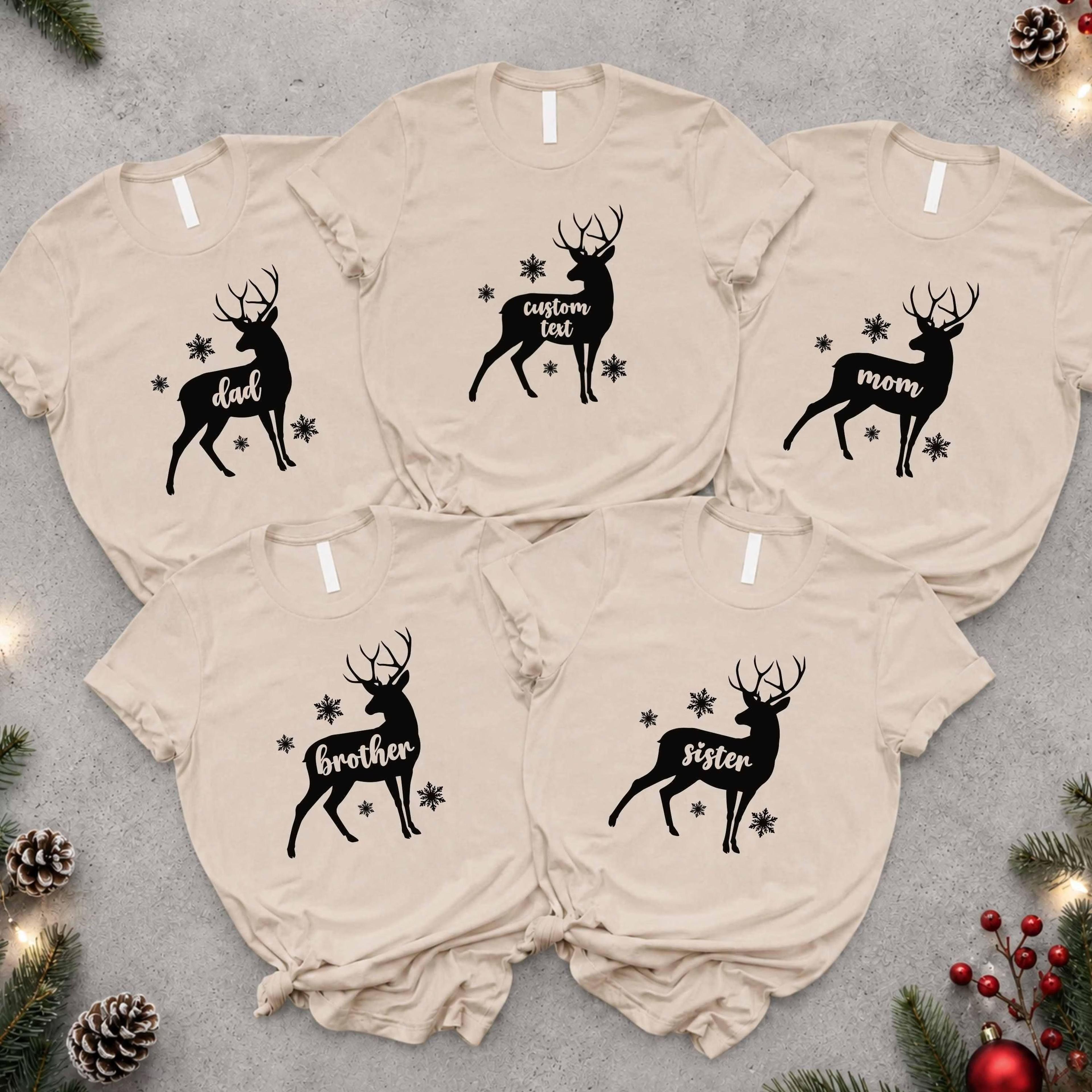 personalized family christmas shirts, custom name reindeer shirt, matching christmas family tee, christmas pajama shirt