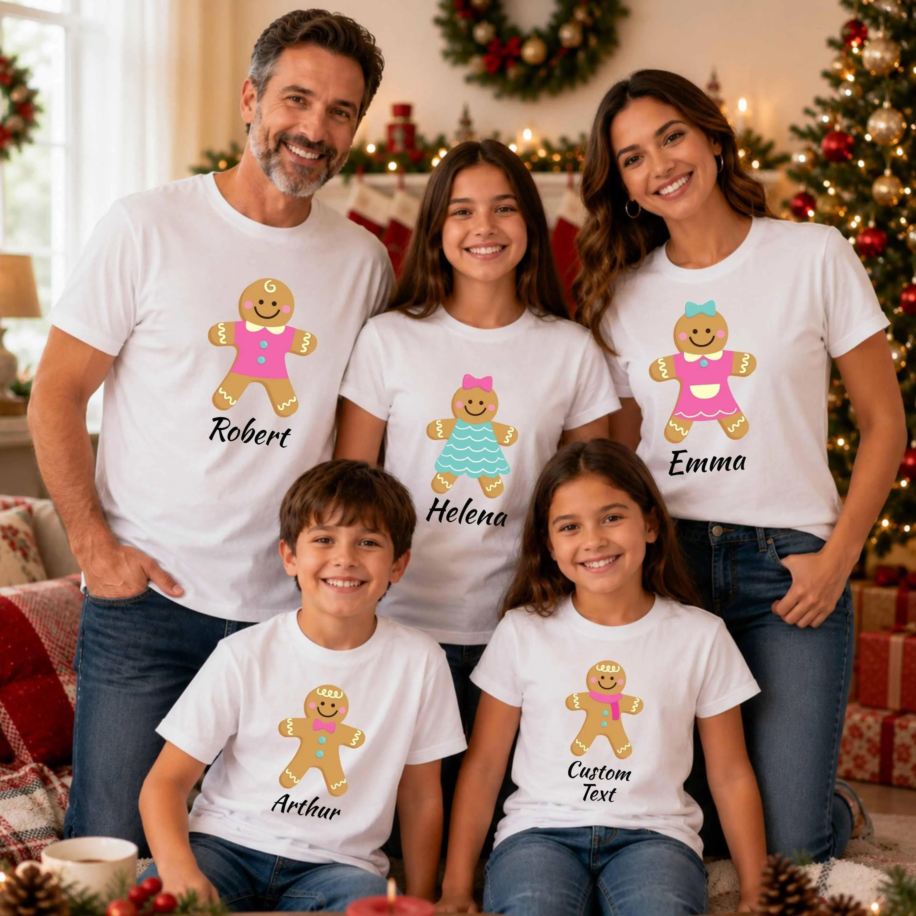 personalized gingerbread family shirts, custom name christmas shirt, matching family christmas tee, gingerbread cookie