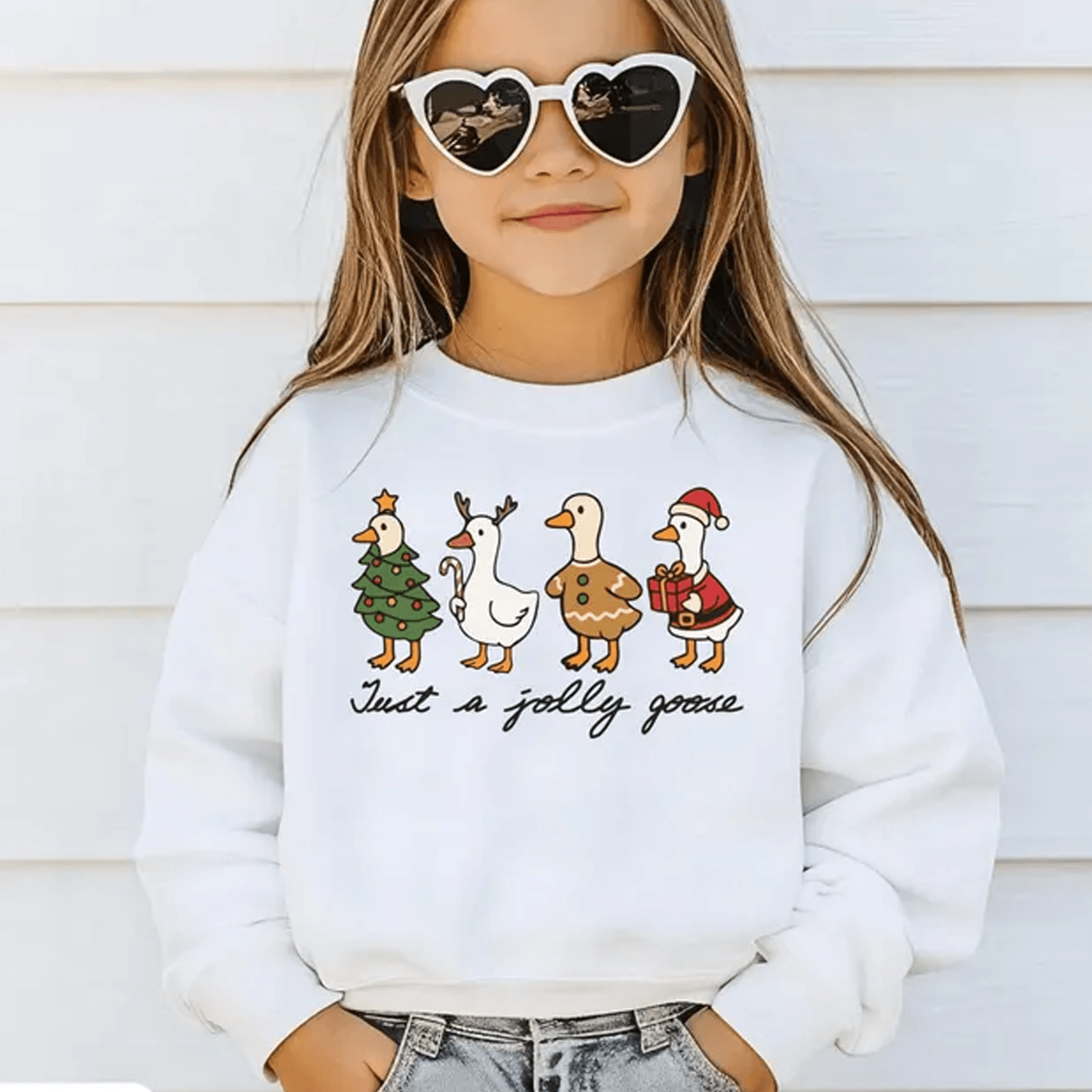jolly goose christmas youth sweatshirt, funny goose holiday crewneck, vintage christmas sweatshirt, cute xmas gift for k