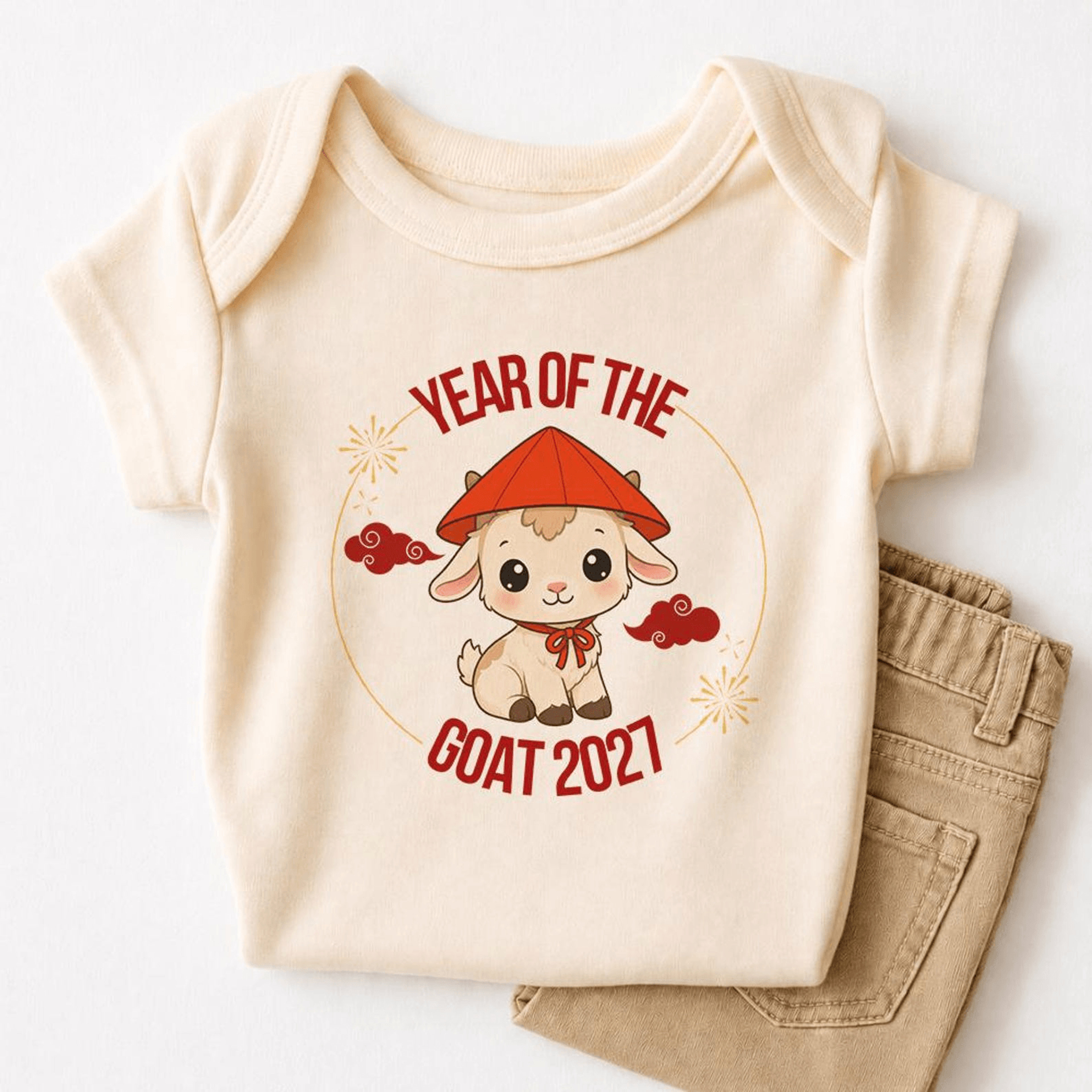 year of the goat baby bodysuit 2027, chinese zodiac baby outfit, lunar new year baby gift, newborn shower gift