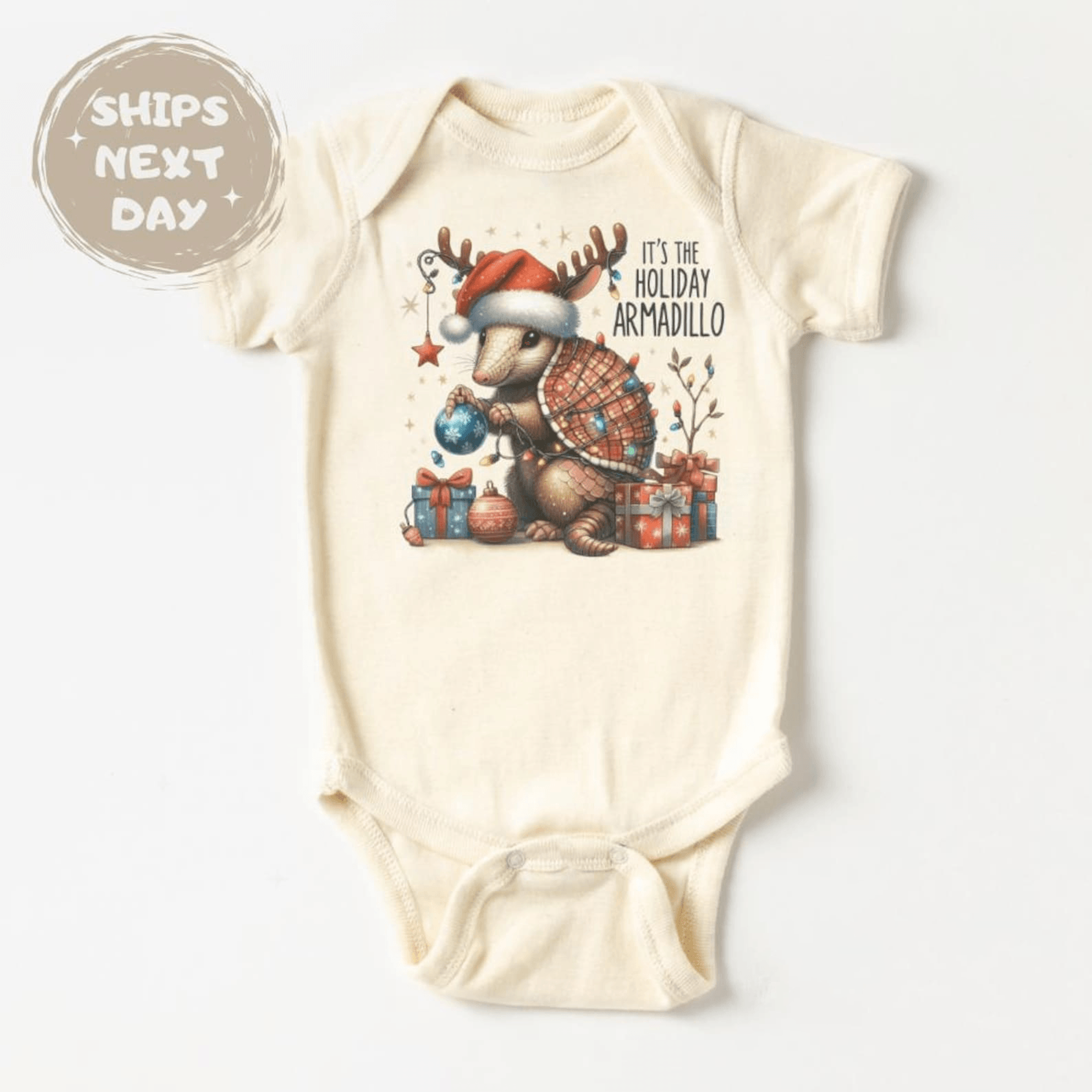 it's the holiday armadillo baby bodysuit, funny christmas baby outfit, friends inspired baby onesie, holiday gift