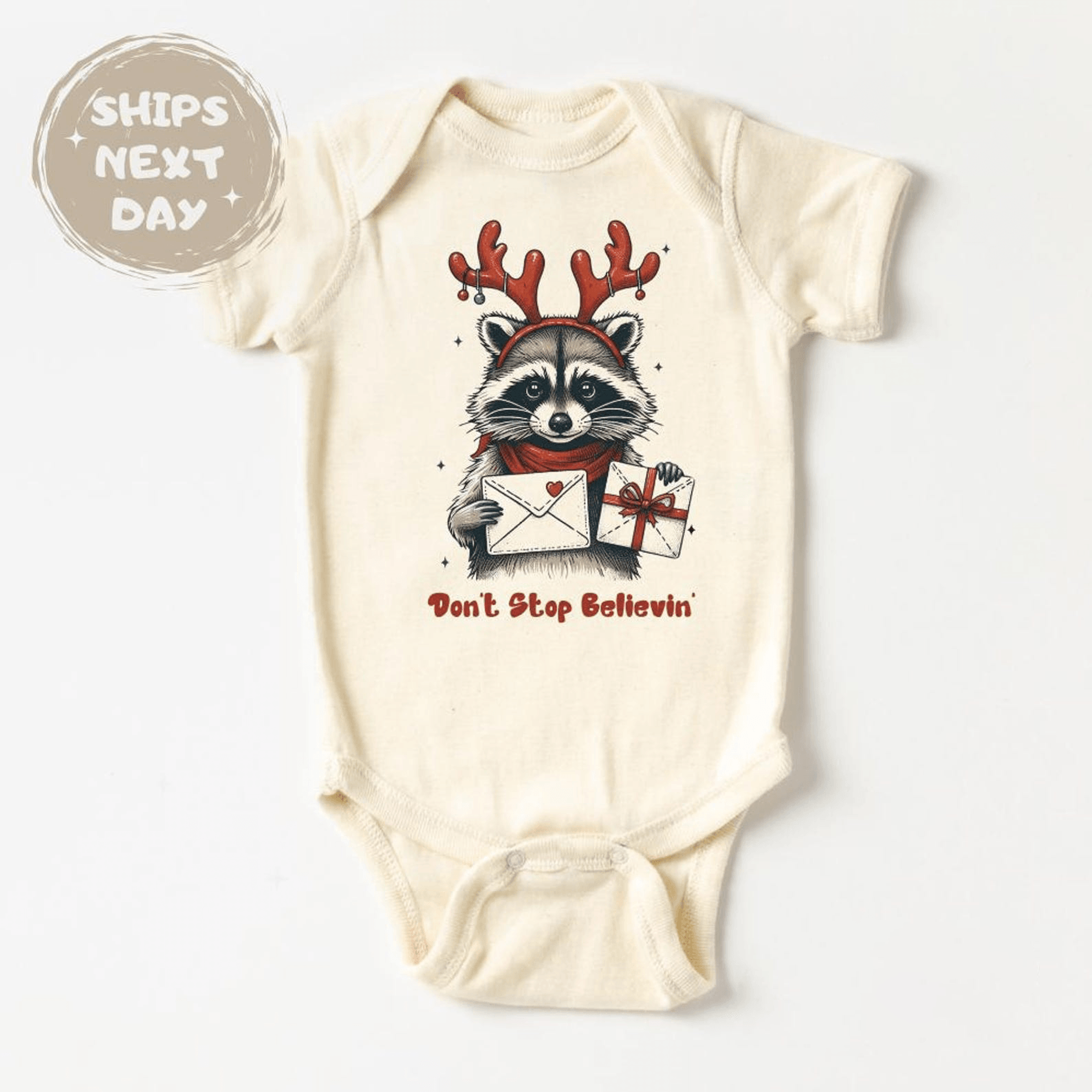don't stop believin christmas baby bodysuit, funny holiday baby onesie, first christmas outfit, newborn gift