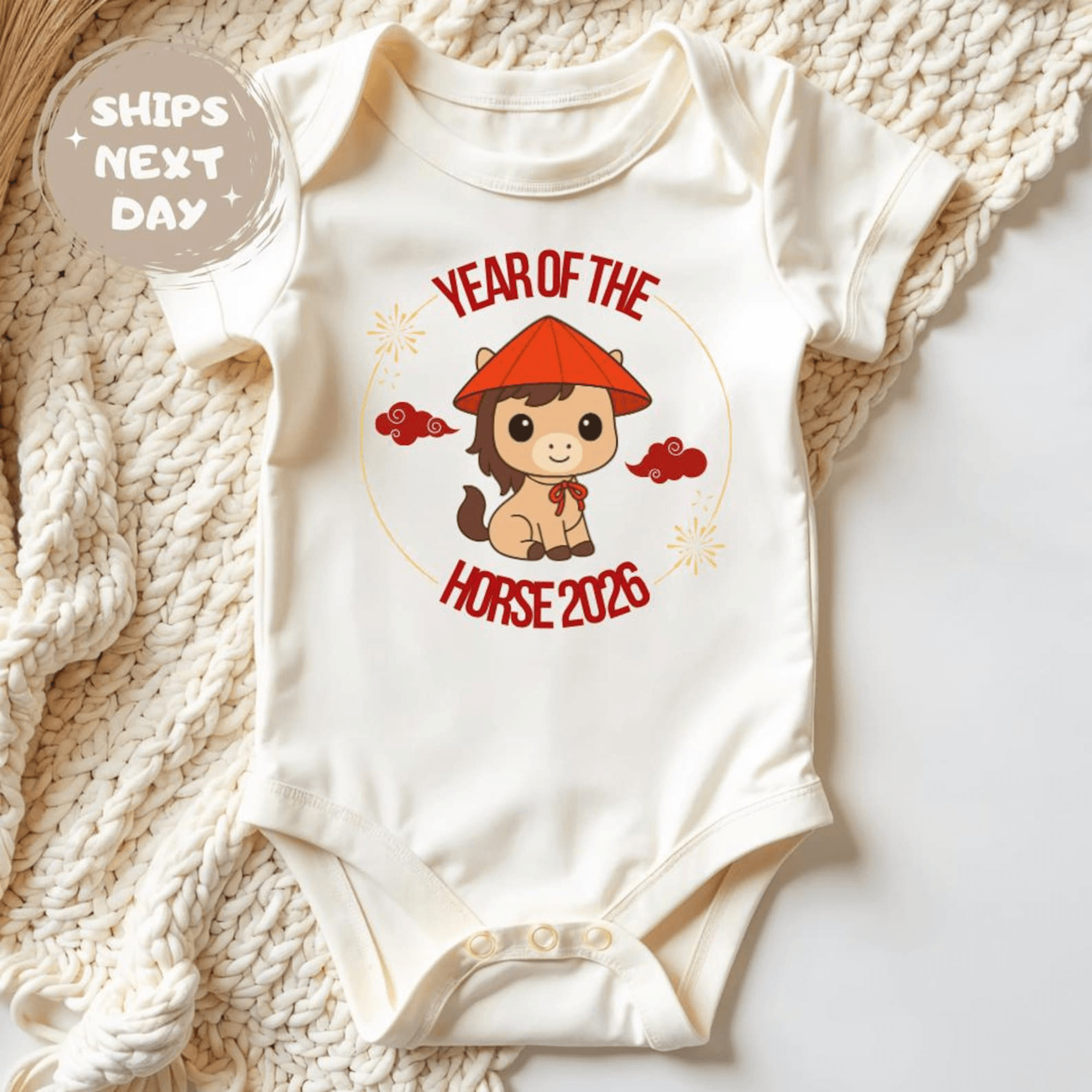 year of the horse 2026 baby bodysuit, chinese zodiac baby onesie, lunar new year baby outfit, newborn gift